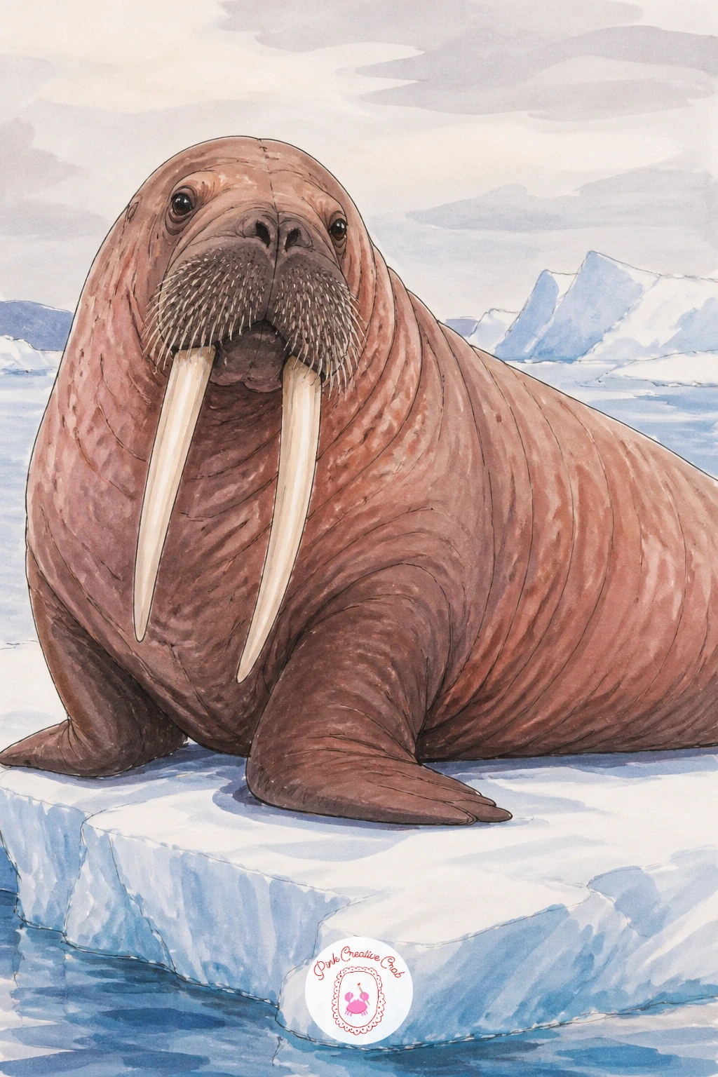 Walrus With Long Tusks on the Ice — Step slightly outside seals for a walrus, a chance to practice a heavier, wrinklier body and two long curved tusks. Seal