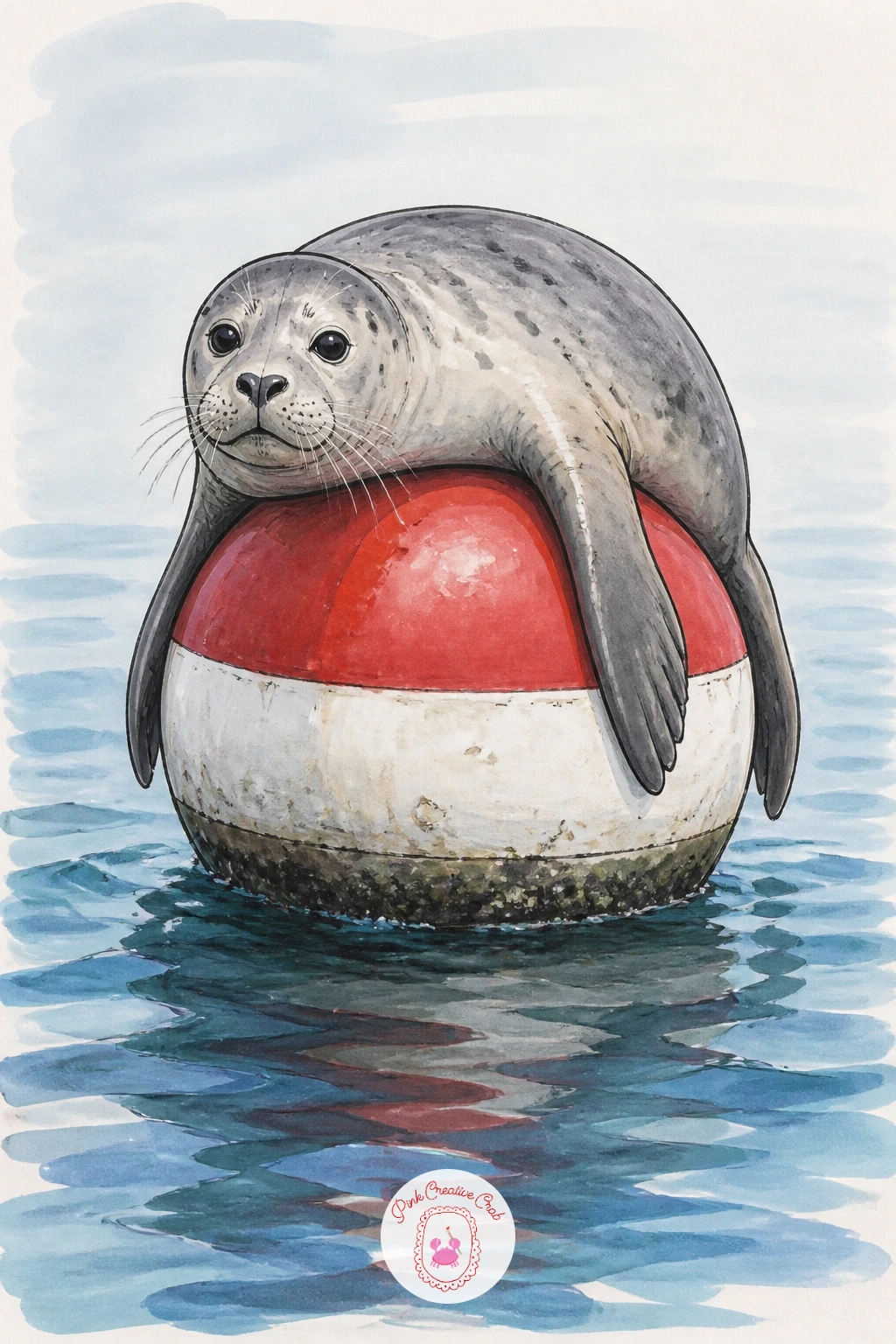 Seal Resting on a Buoy — Balance a seal awkwardly on top of a round harbor buoy bobbing in the water, a pose that is equal parts cute and precarious. Seal