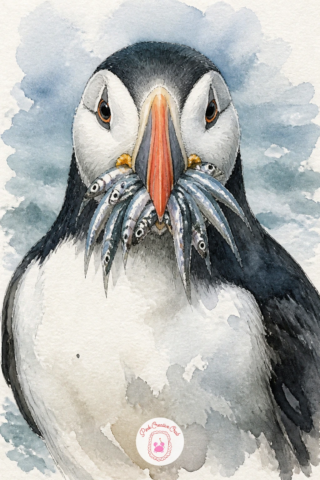 Puffin With a Beak Full of Fish — Start the whole set with a puffin carrying a beak full of little fish, the image everyone pictures first when they think of