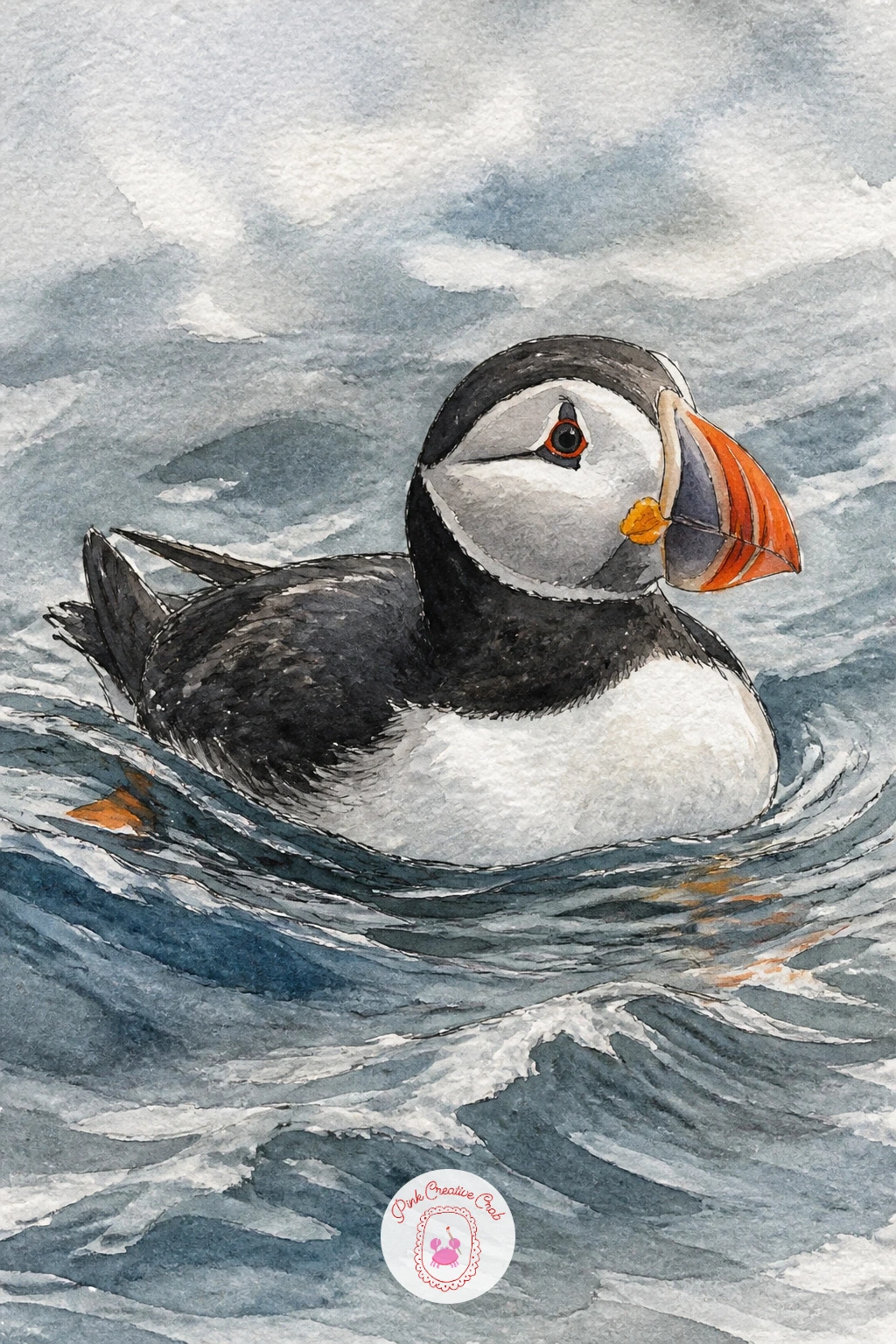 Puffin Bobbing on a Wave — Take the puffin off the cliff altogether and float it on a wave instead, since these birds spend most of their lives at sea rather