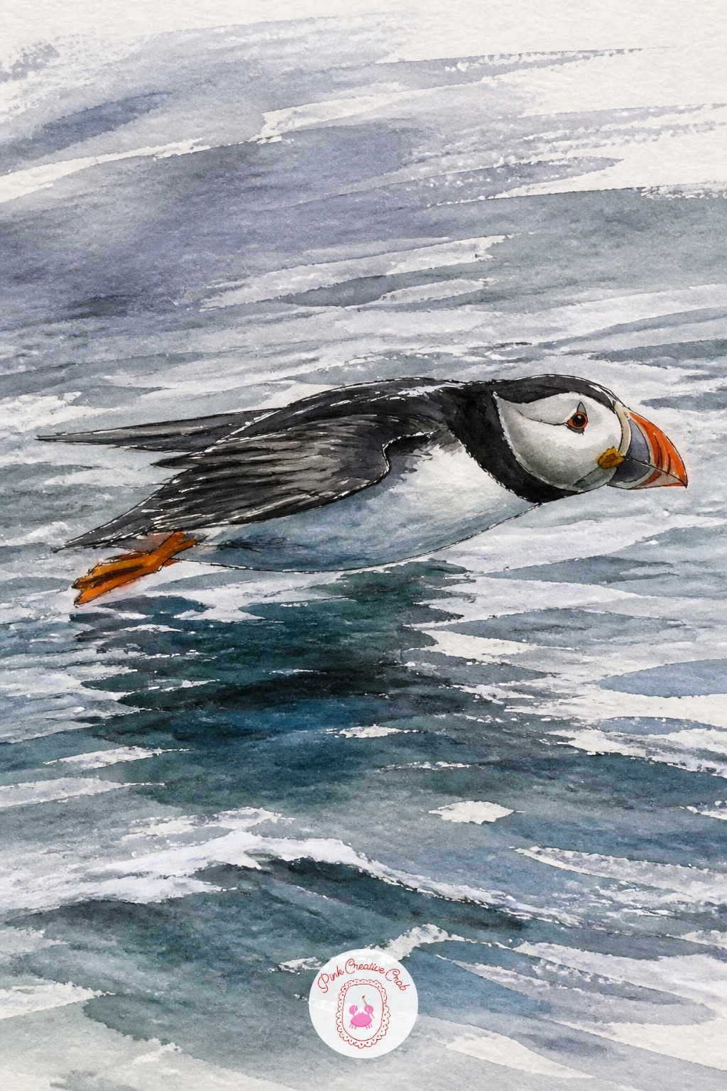 Puffin Flying Low Over the Sea — From the stingray drawing idea of a creature gliding close to a surface, borrow that same low flying energy for a puffin