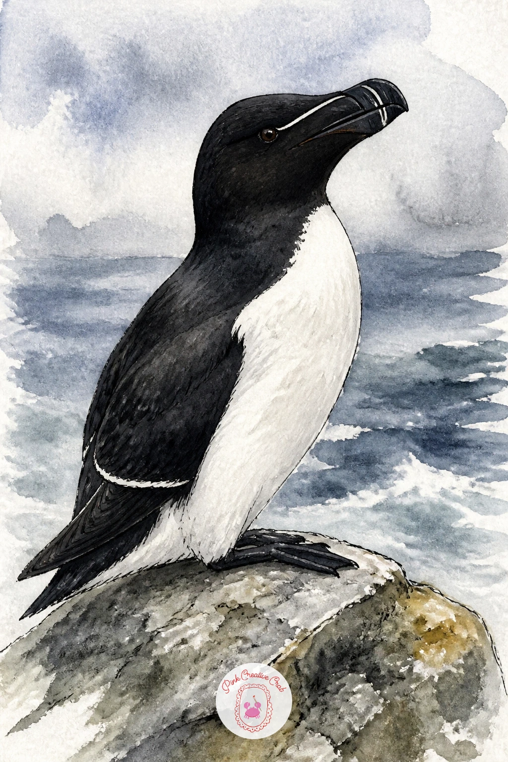 Razorbill on a Rock — Paint a razorbill on a rock next to notice how close its shape sits to a guillemot's, with one key difference worth exaggerating a