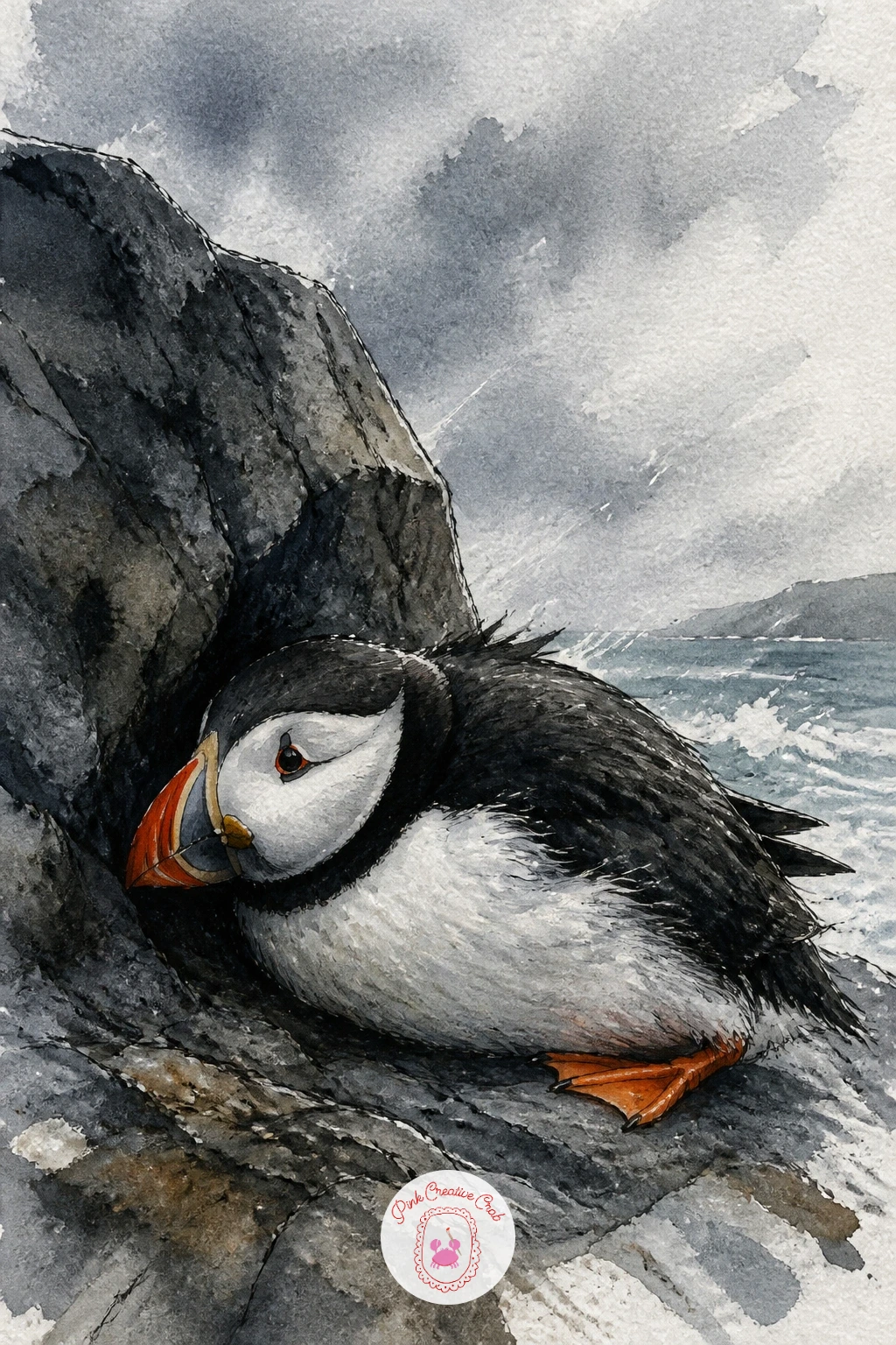 Puffin Sheltering From Wind Behind a Rock — Come back to puffins for a quieter close to this half of the list with a puffin sheltering from wind behind a rock