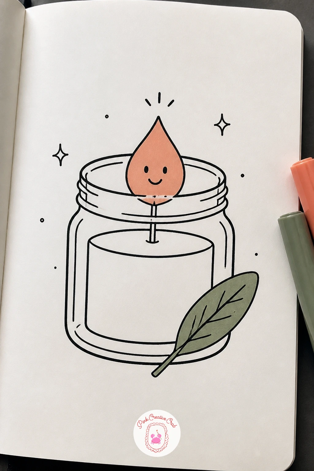 Candle In A Jar With Happy Flame — Start with the jar, not the flame, since the whole doodle rests on its shape. Candle doodle