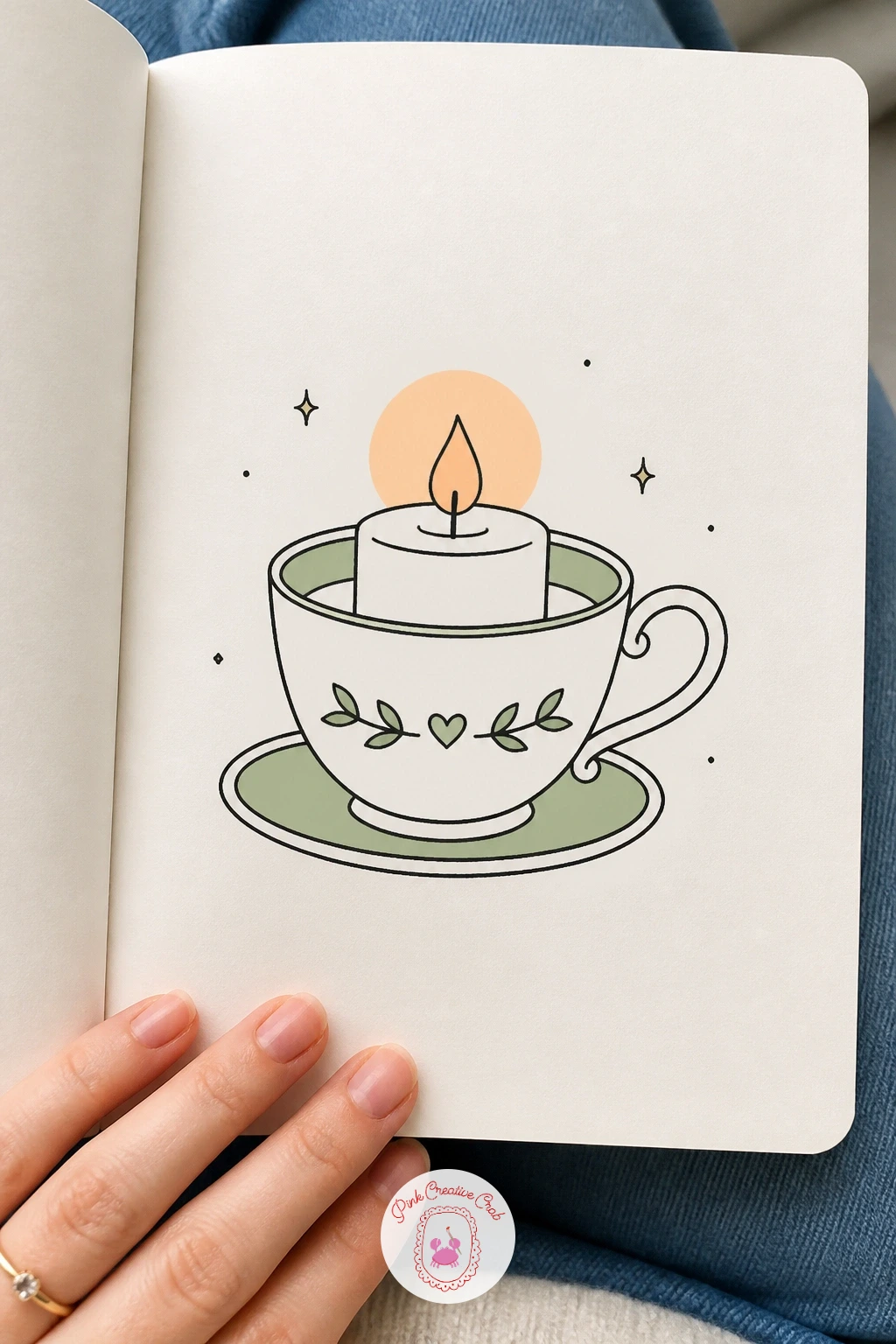 Candle In A Teacup — Draw the teacup first since its shape sets the proportions for everything else. Candle doodle