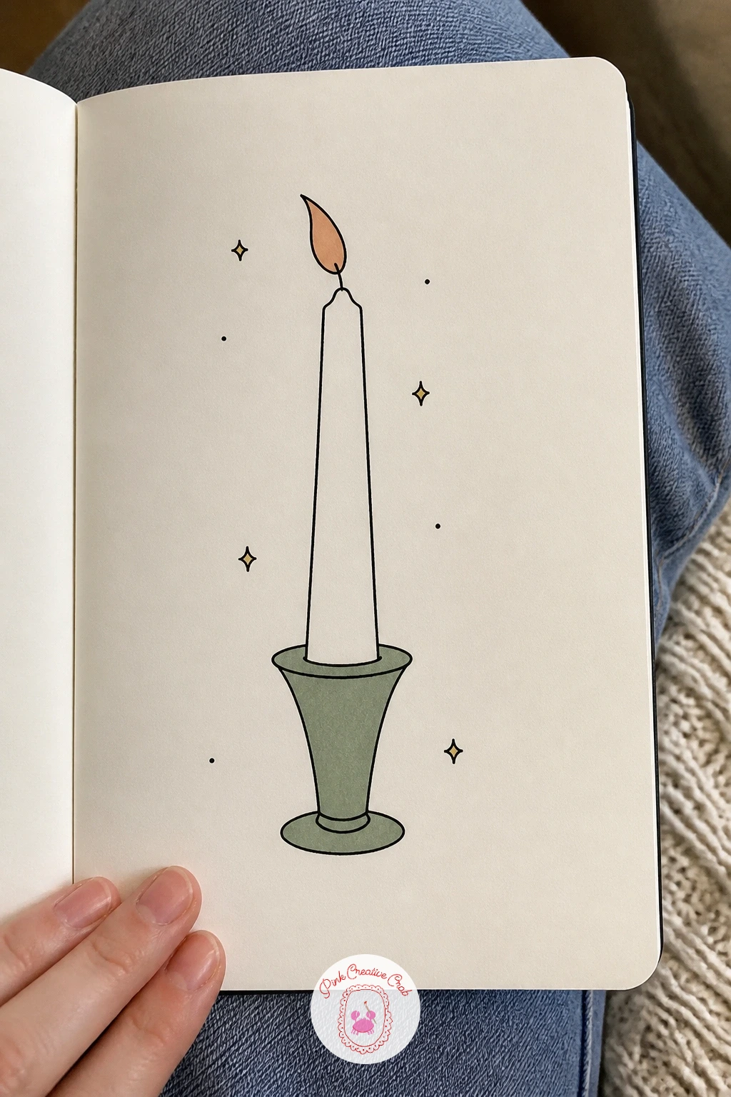 Taper Candle In A Brass Holder — Draw the taper itself first as one long, gently tapering line shape, narrower at the top than the base, since the whole appeal