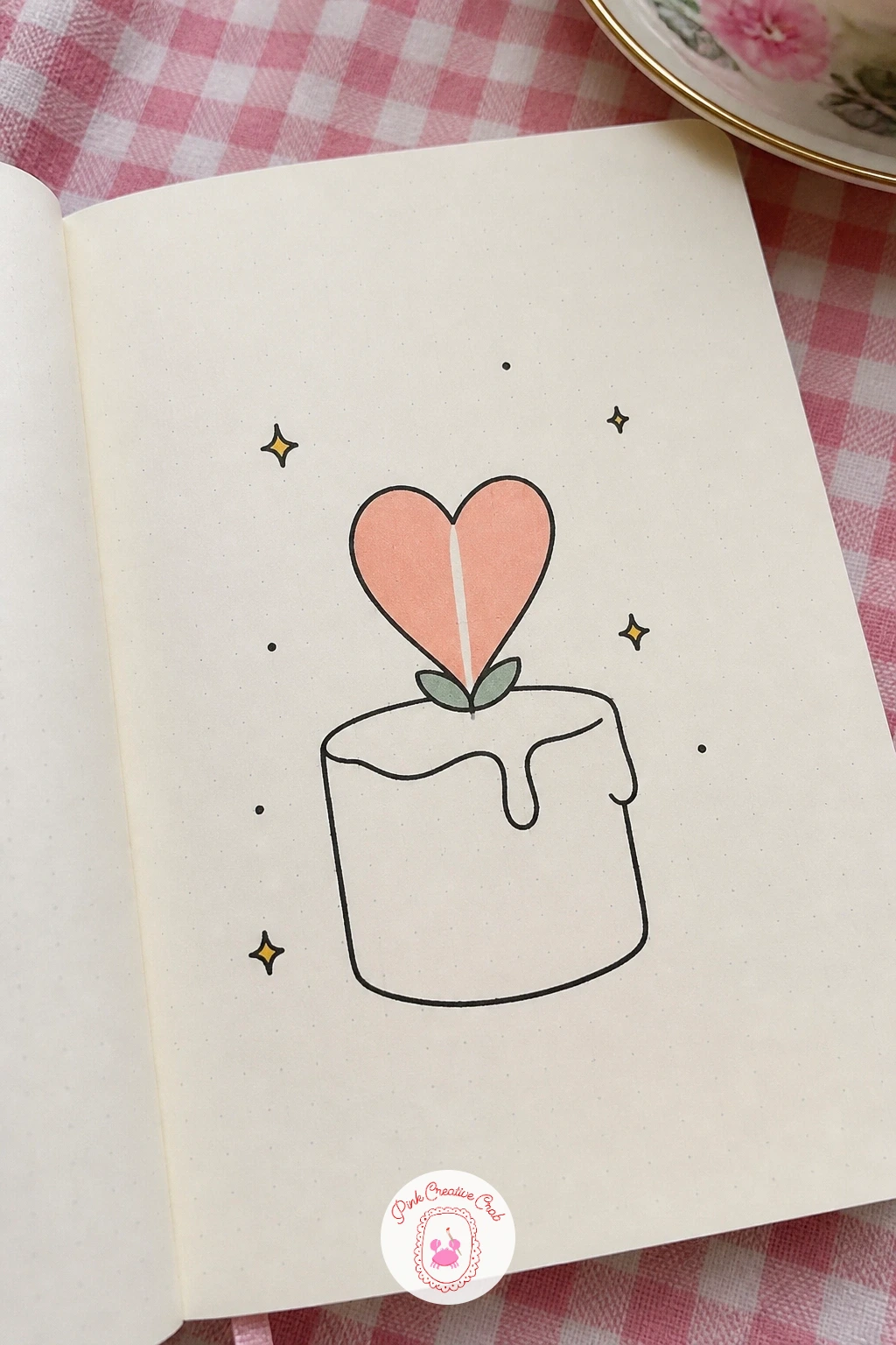 Candle Flame Shaped Like A Heart — Draw the candle body plainly, since all the personality in this one sits at the very top. Candle doodle
