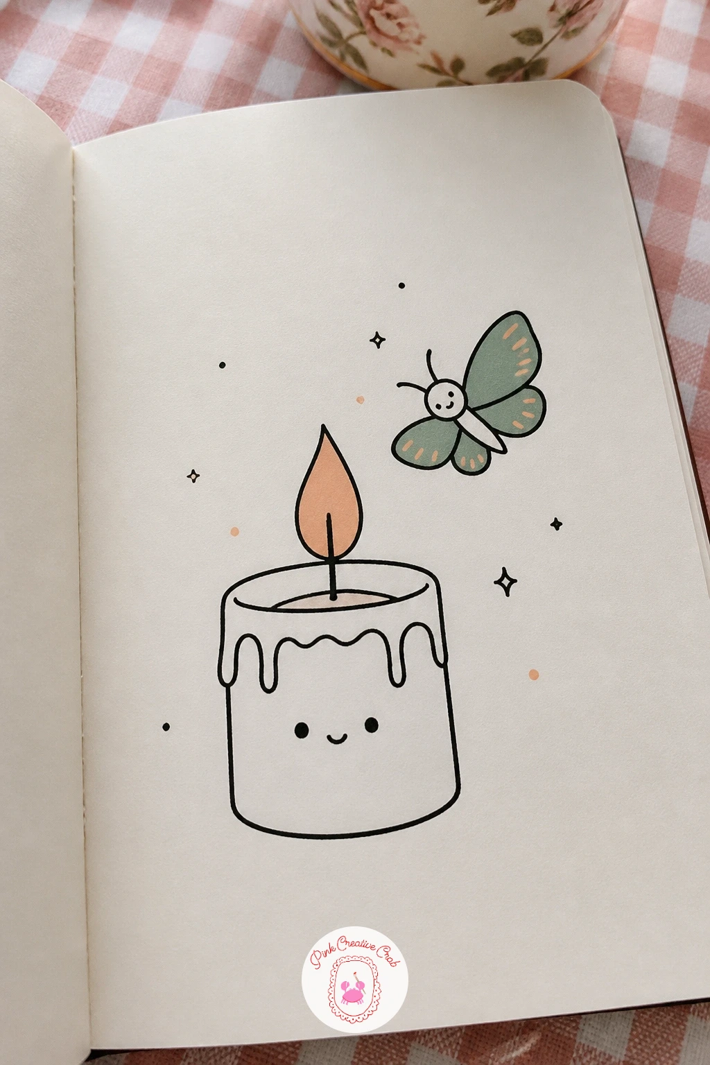Candle With A Tiny Moth Friend — Draw the candle plainly first, since the moth is what gives this one its charm and needs the most careful placement. Candle