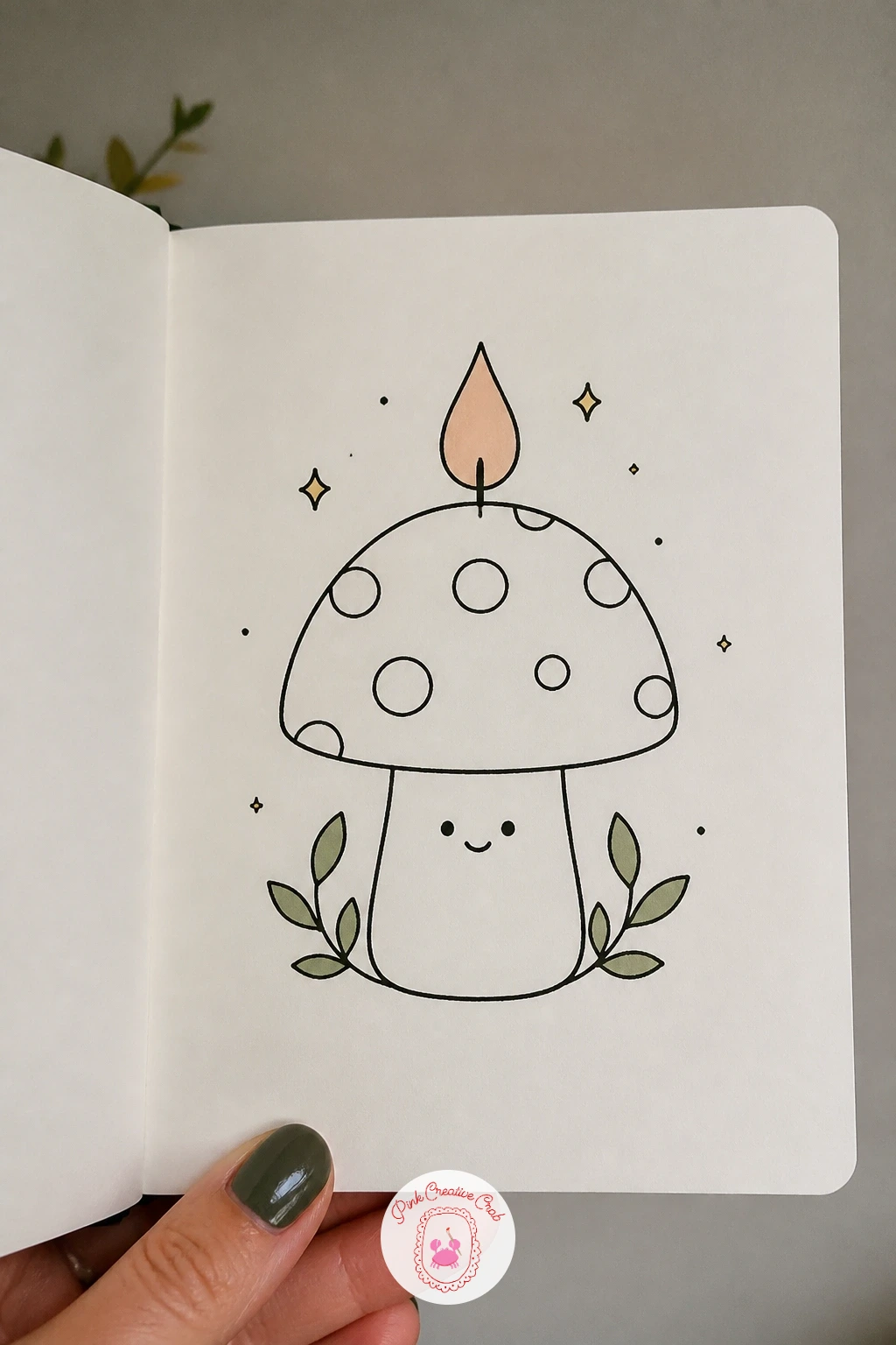 Candle Shaped Like A Mushroom — Draw the mushroom cap first as a simple dome, then narrow it into a short straight stem below, the way the earlier taper candle