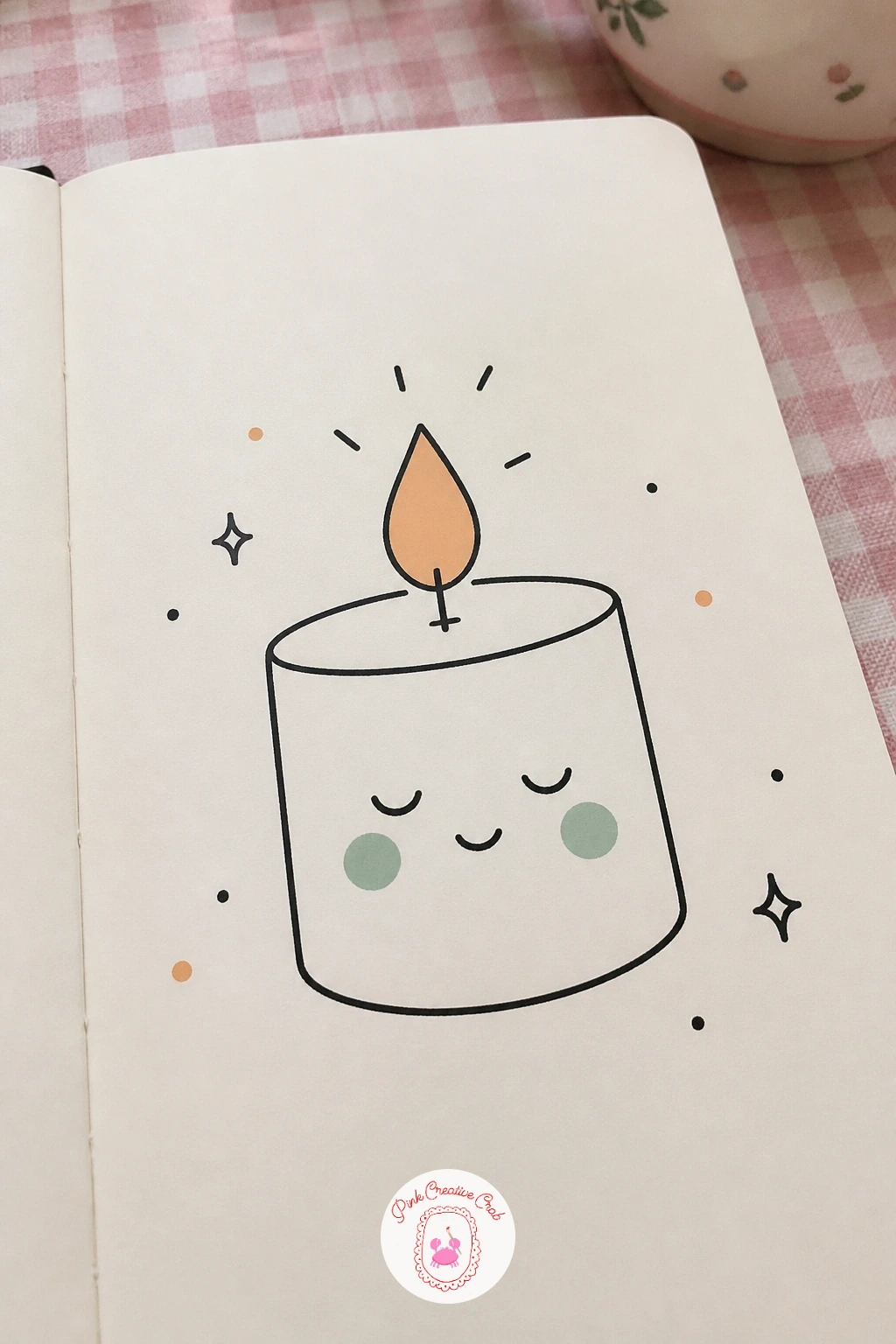 Candle With A Sleepy Face — Close the list the same gentle way it opened, but this time give the candle itself a face rather than the flame. Candle doodle