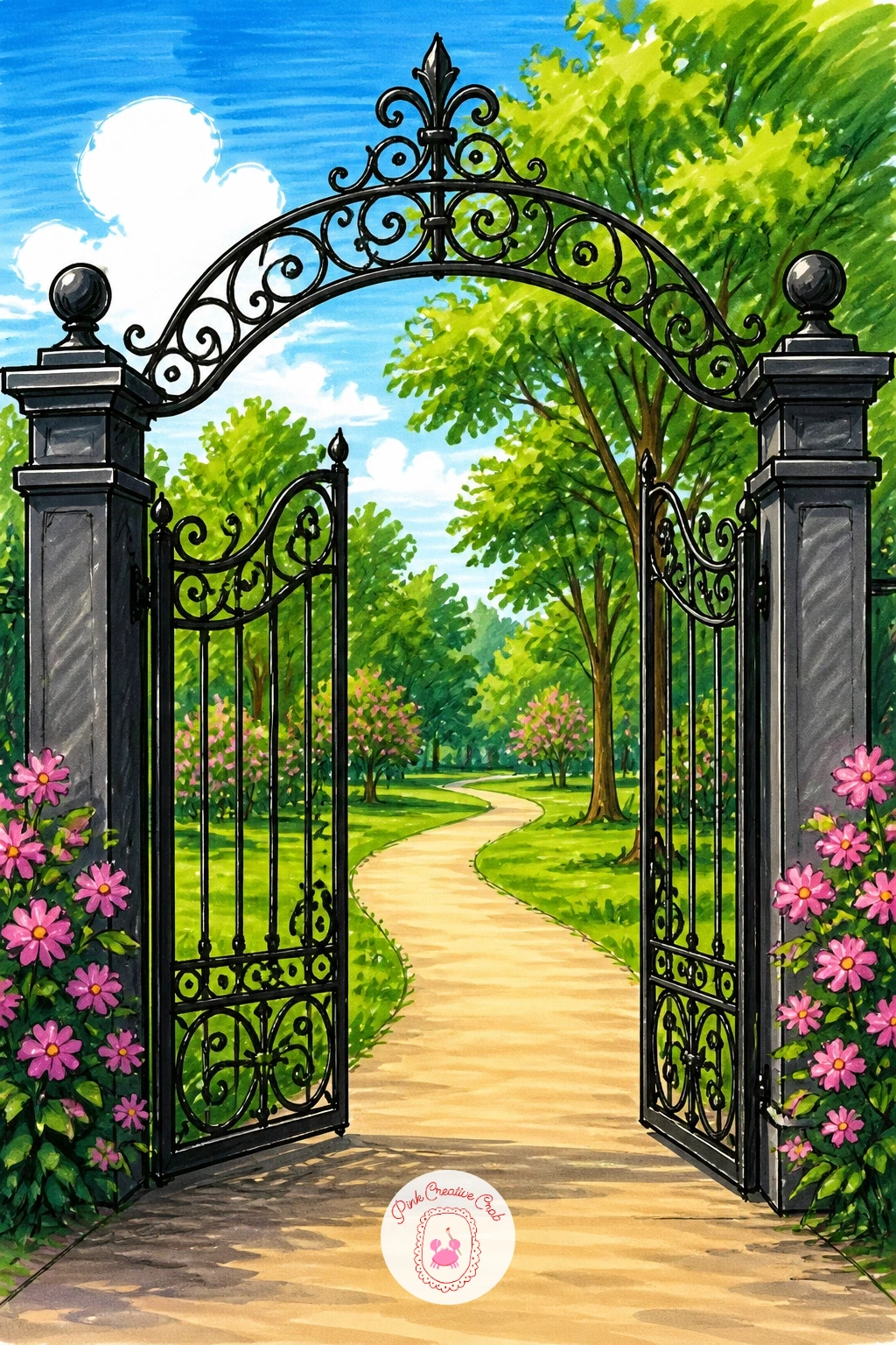 Wrought Iron Gate Into A Park — Measure the gate's width against its height before you ink, since most park gates are noticeably taller than wide, and getting