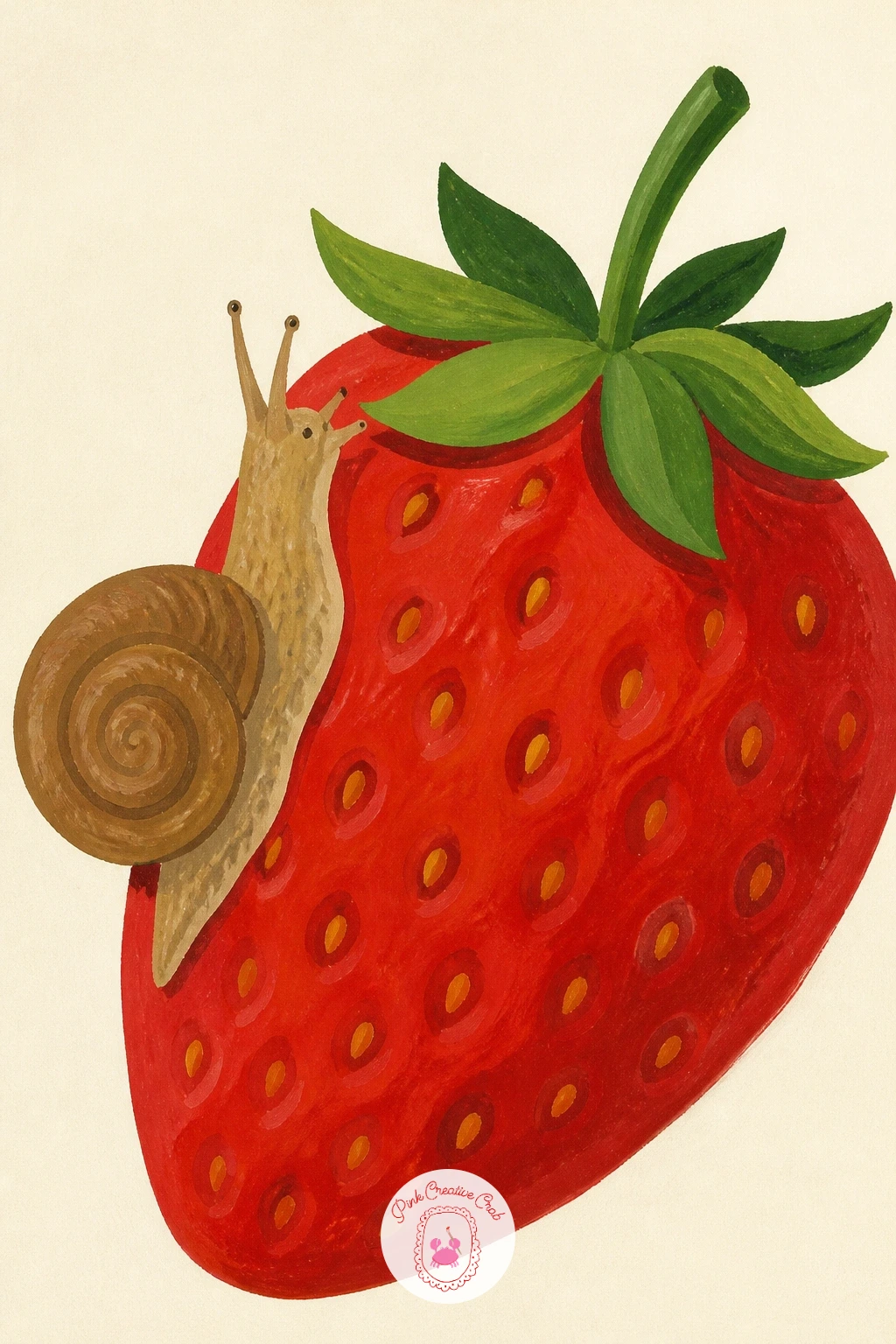 Snail Climbing a Strawberry — Start the whole list with a snail climbing a strawberry, since the shapes are simple and the color pairing of red and brown is an