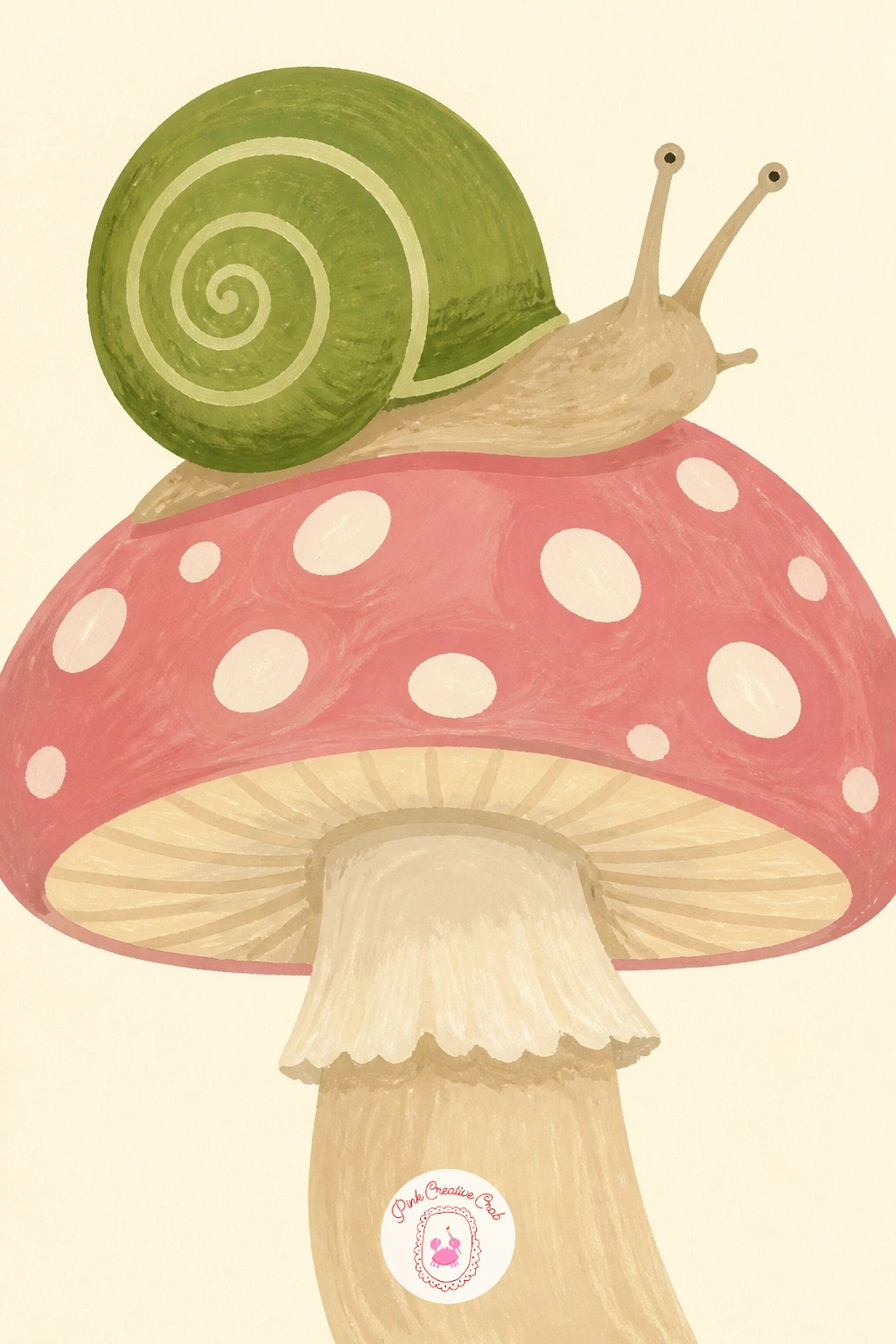 Snail Resting on a Mushroom Cap — After a path full of stones, rest the eye with a snail resting on a mushroom cap, a simple dome shape that pairs naturally