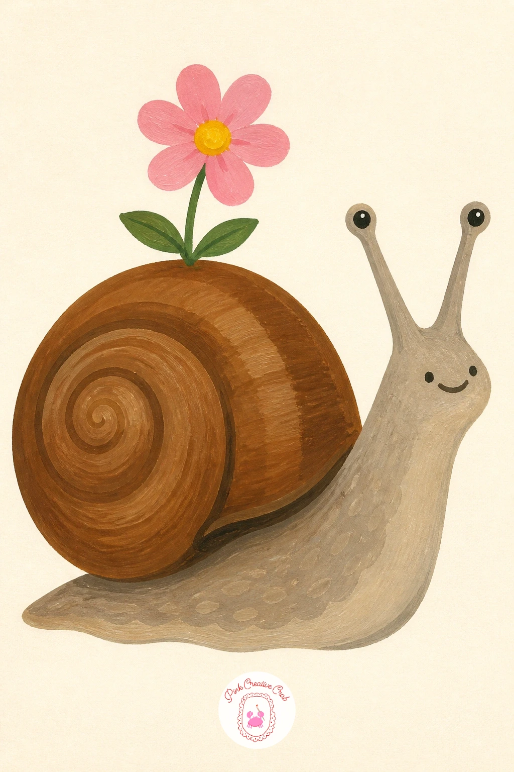 Snail With a Tiny Flower Growing on Its Shell — Turn the shell itself into the story with a snail with a tiny flower growing on its shell, a whimsical touch