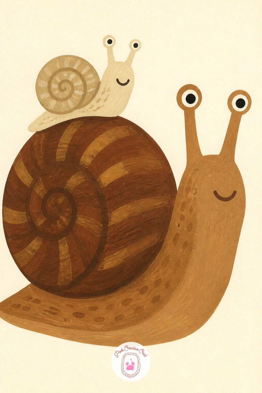 Baby Snail Riding on a Big Snail — Soften things further with a baby snail riding on a big snail, a sweet family moment that leans on the same proportion trick