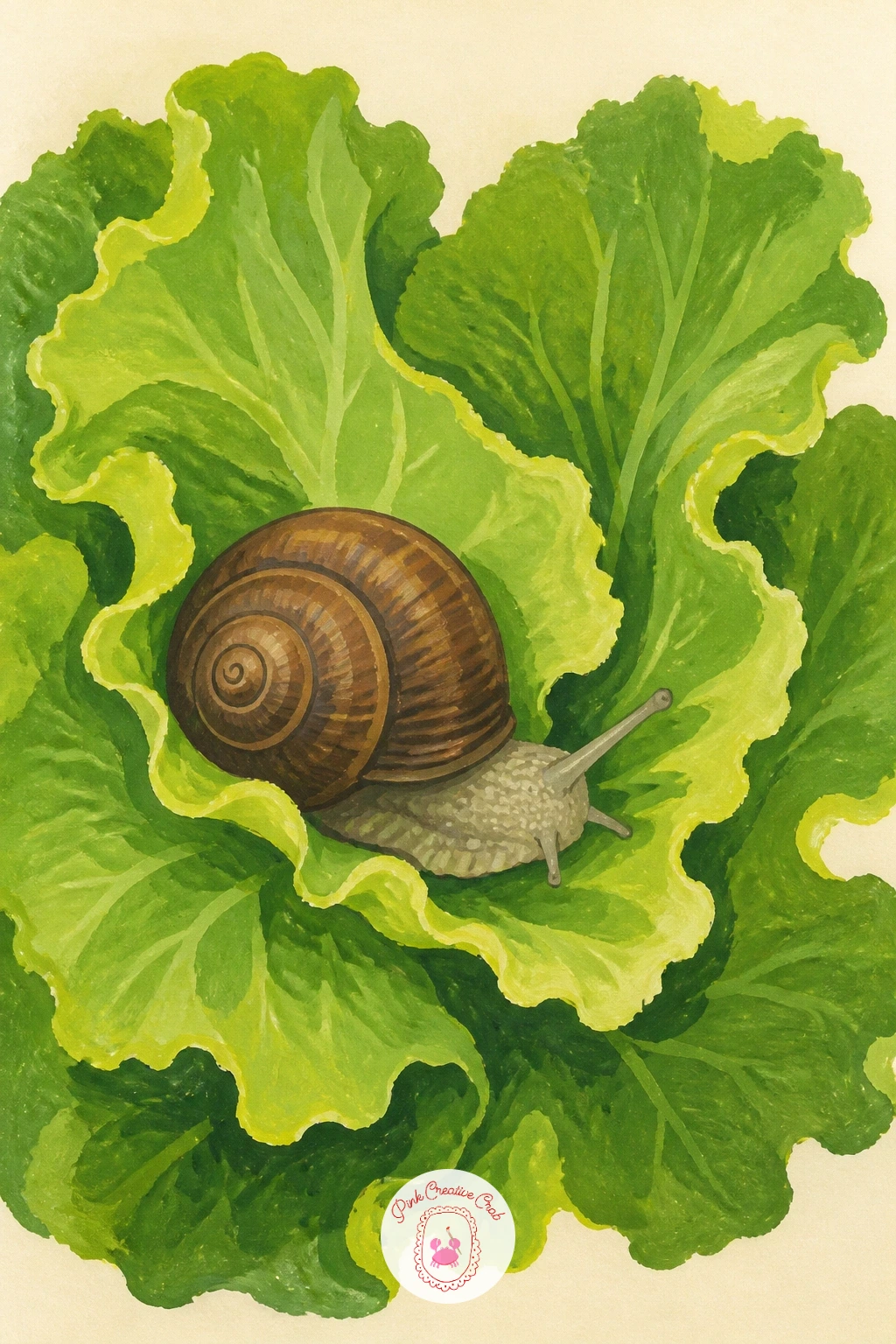Snail on a Lettuce Leaf in a Vegetable Patch — Head into the vegetable patch with a snail on a lettuce leaf, a classic garden pairing that still deserves its
