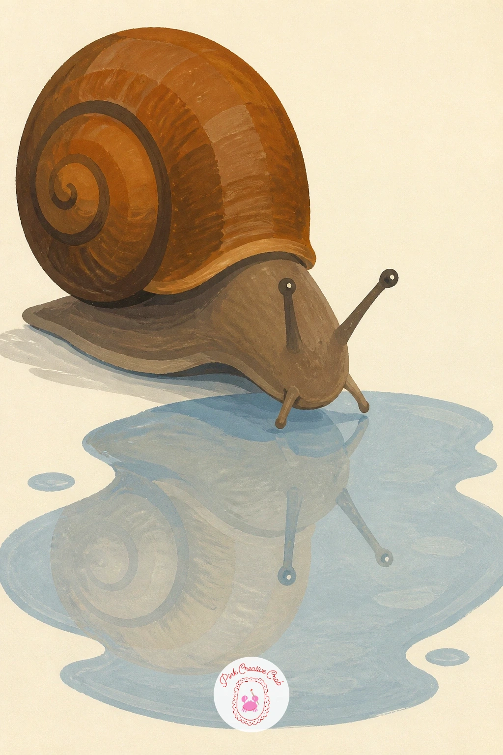 Snail Looking at Its Reflection in a Puddle — Try a small reflection trick with a snail looking at its reflection in a puddle, a nice perspective exercise