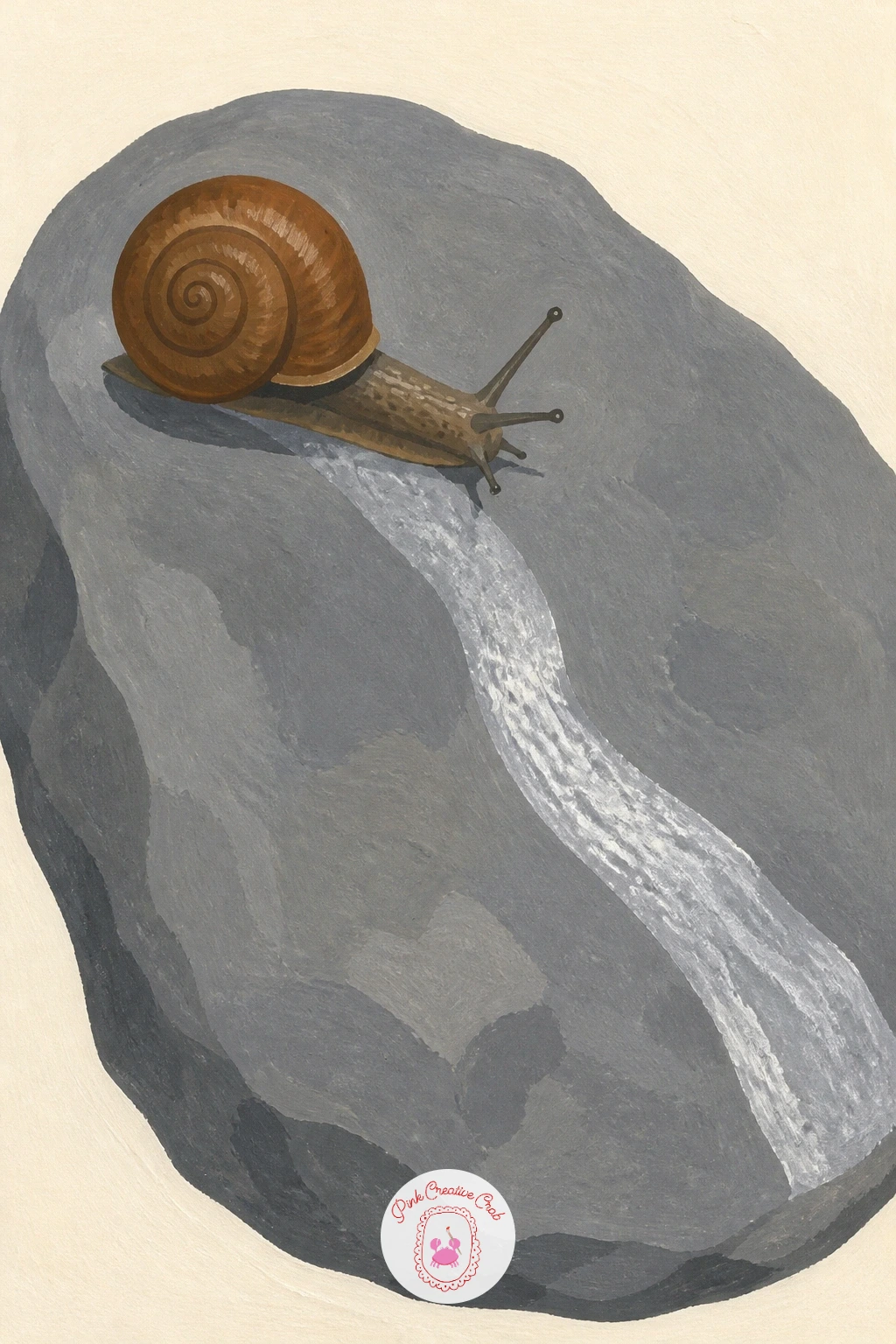 Snail Making a Silvery Trail Across a Stone — Focus in close with a snail making a silvery trail across a stone, a subject built entirely around one single