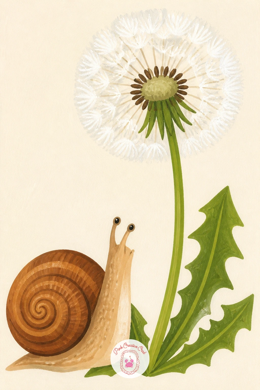 Snail Admiring a Dandelion Clock — Close the whole list on something delicate with a snail admiring a dandelion clock, a lovely quiet final image after so many