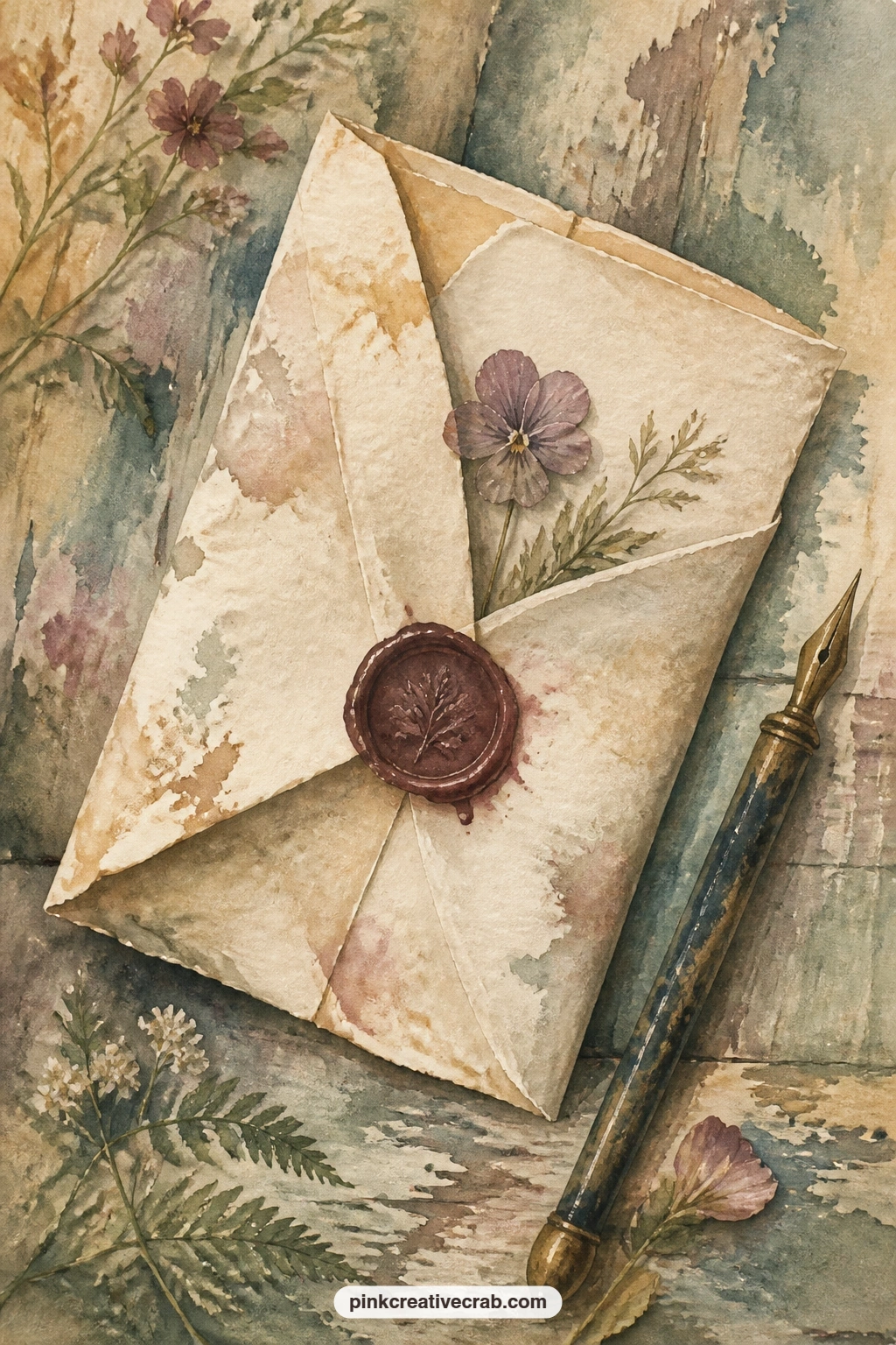Letter With Flower Inside printable page — Fold this page down the center before gluing it in, so it opens like a real letter and the pressed flower painted
