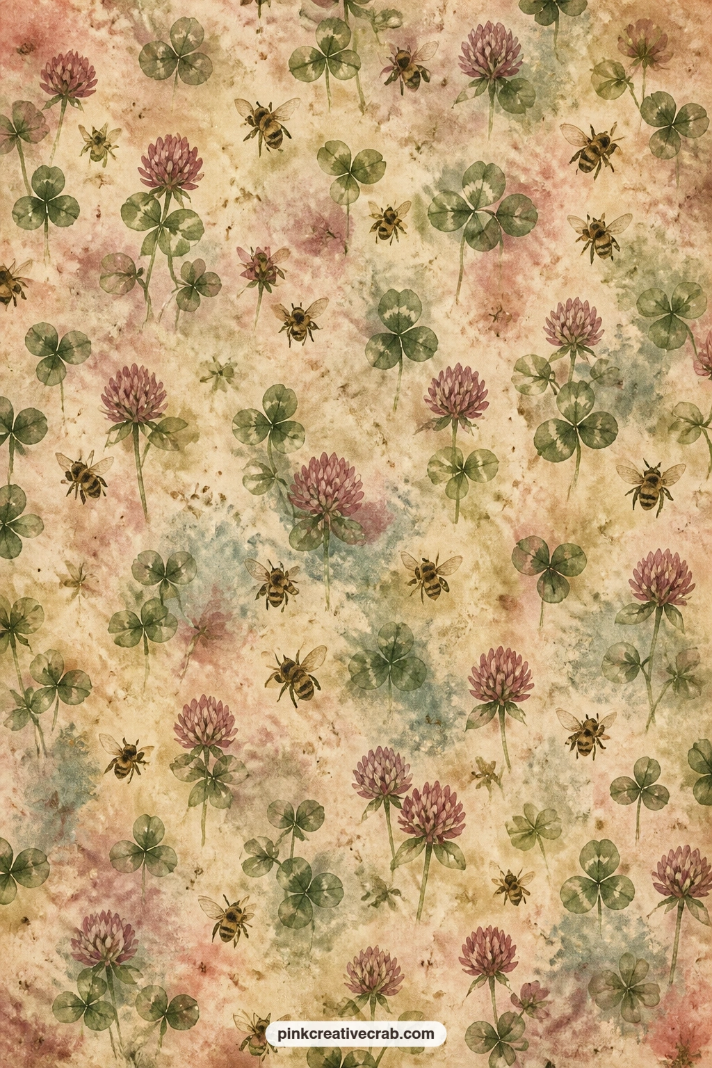 Bee And Clover Pattern printable page — Try this one as a pocket lining behind the meadow scene page, a border strip along the garden path page, or a simple