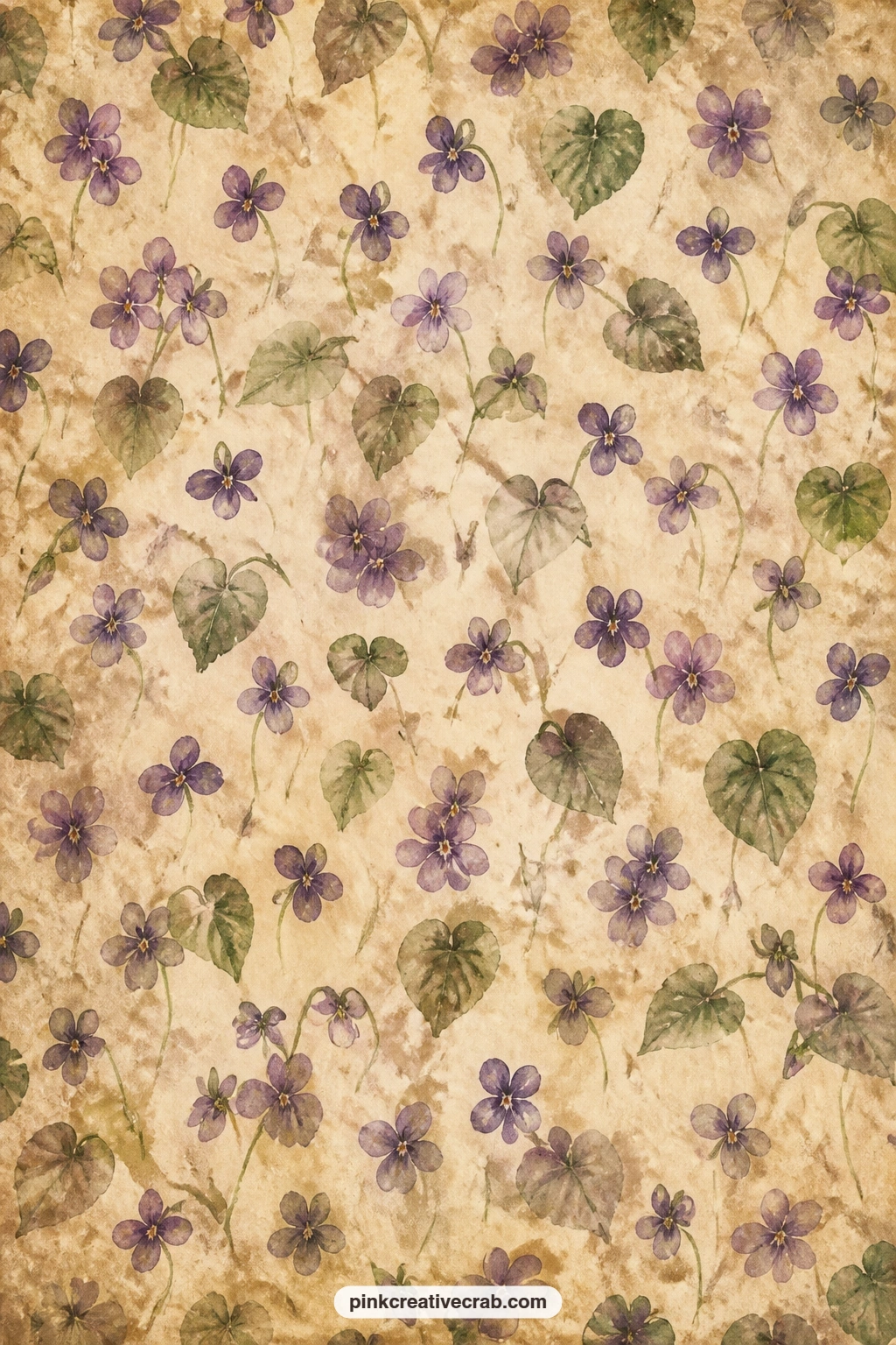 Violet And Leaf Pattern printable page — Set this under the pressed violet page as a soft frame, line a small pocket with it, or use a trimmed strip as a