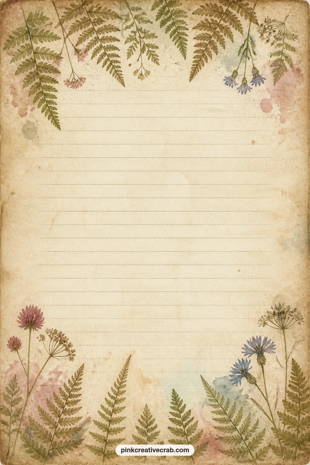 Pressed Fern Border Lined Page printable page — Use the open lines here for a reading list of favorite poems, a record of flowers pressed that season, or a