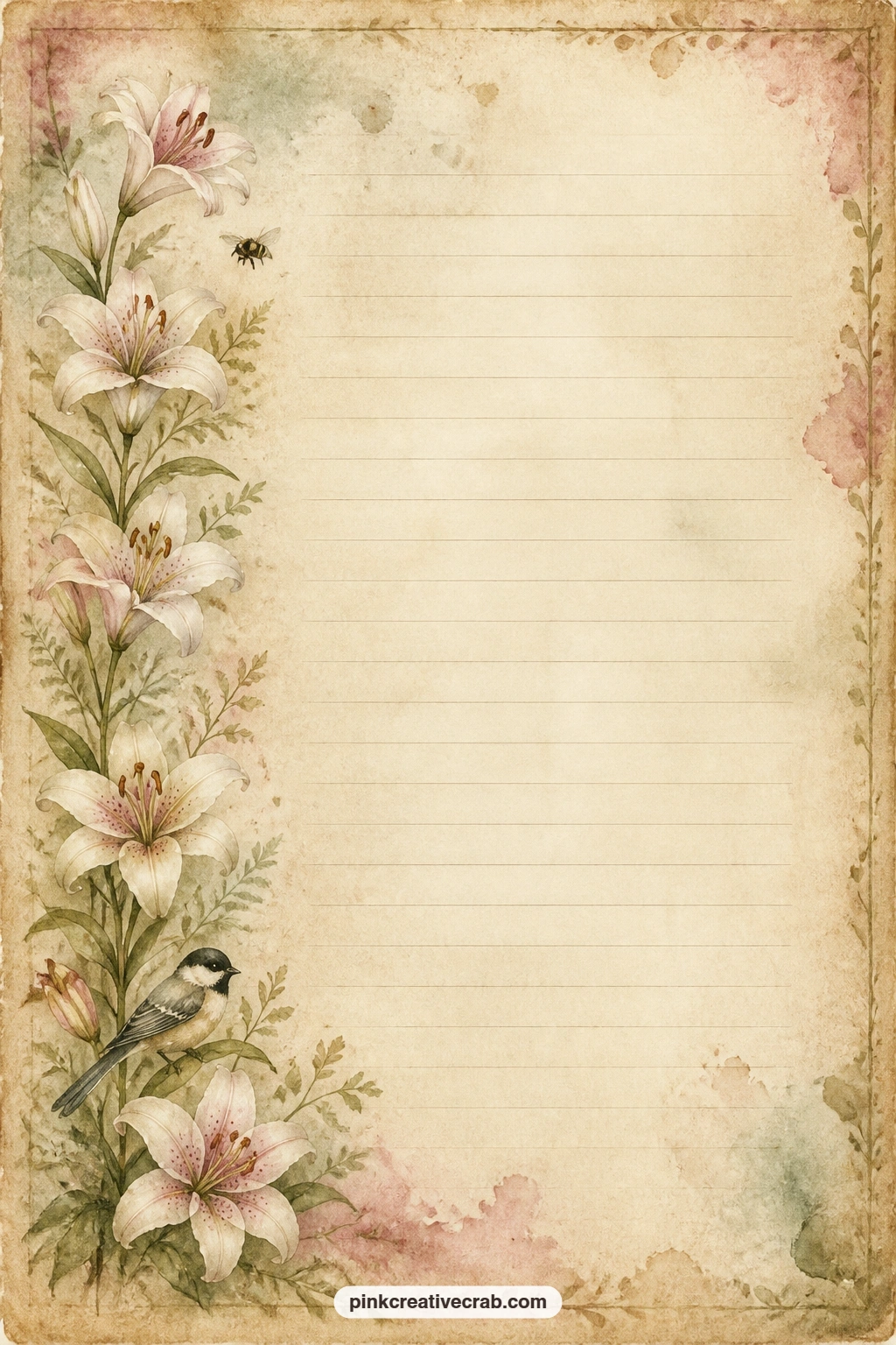 Lily Band Lined Page printable page — Keep a menu for a garden tea here, a short letter to next year, or a list of flowers you hope to plant when the season