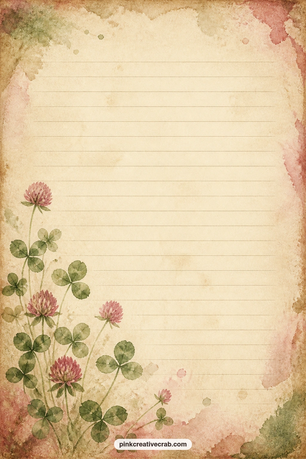 Clover Spray Lined Page printable page — Leave room here for a packing list before a garden visit, a short recipe, or a note of thanks folded and tucked into