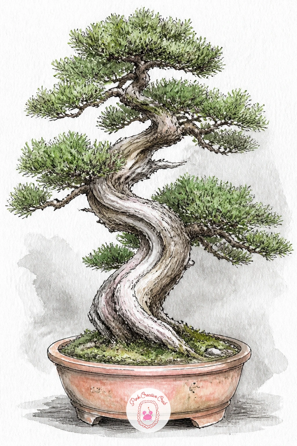 Juniper Bonsai With Twisting Trunk — Start with the trunk, because a juniper bonsai lives or dies by its twist. Bonsai tree drawing