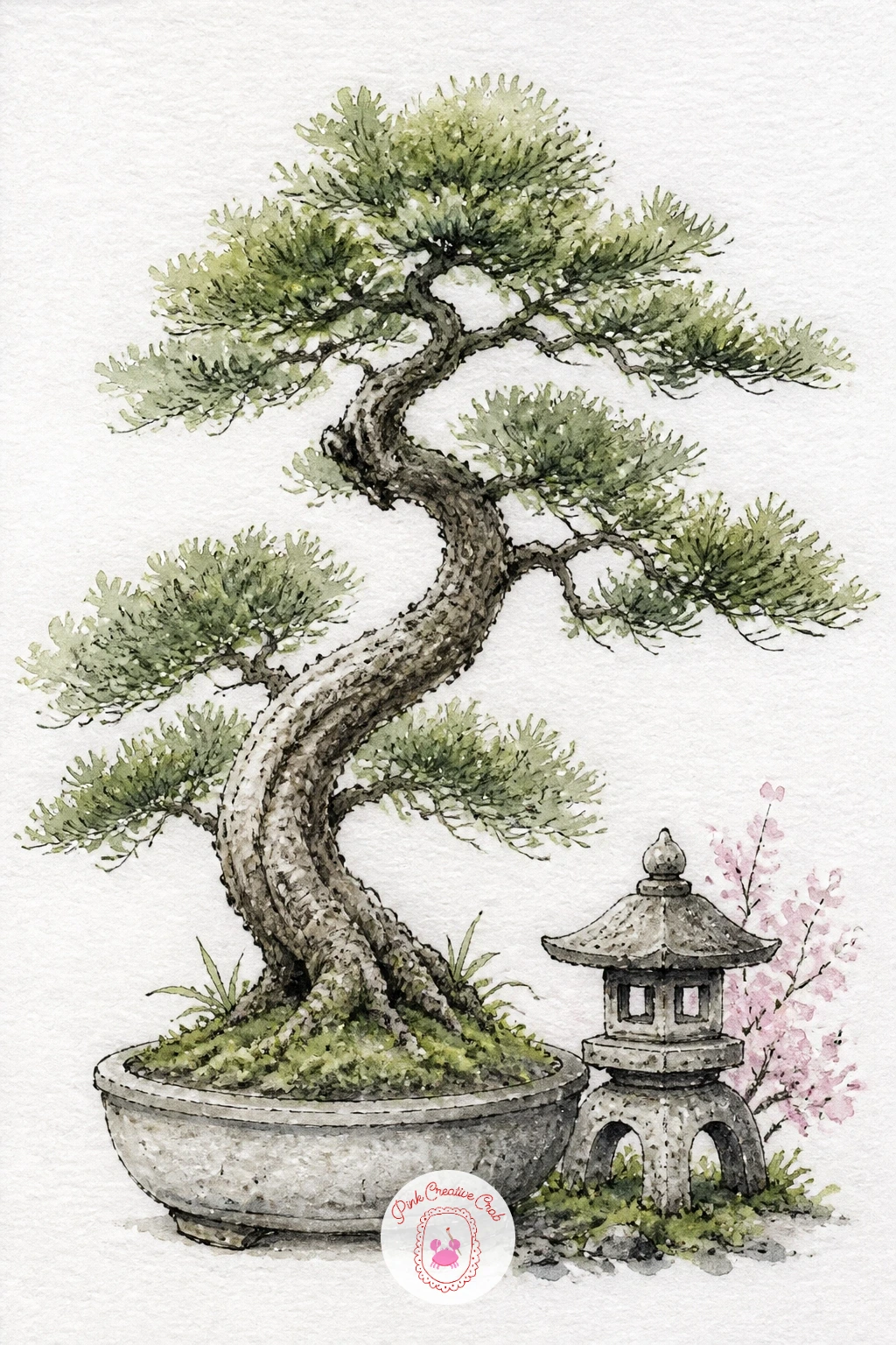 Bonsai With a Tiny Stone Lantern — Pair your next bonsai with a tiny stone lantern, the kind found tucked beside trees in Japanese gardens. Bonsai tree drawing