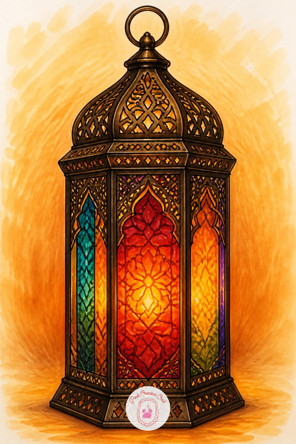 Moroccan Lantern With Colored Glass — Try a more decorative lantern now, a moroccan style with cut metal panels and small pieces of colored glass set into the