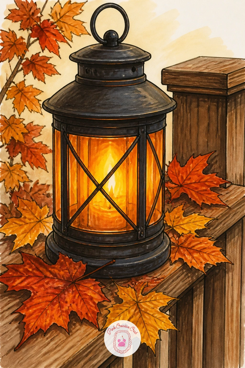 Lantern on a Porch Rail in Autumn — Close the list with the lantern settled on a porch rail in autumn, a fitting last scene after so many evening glows.