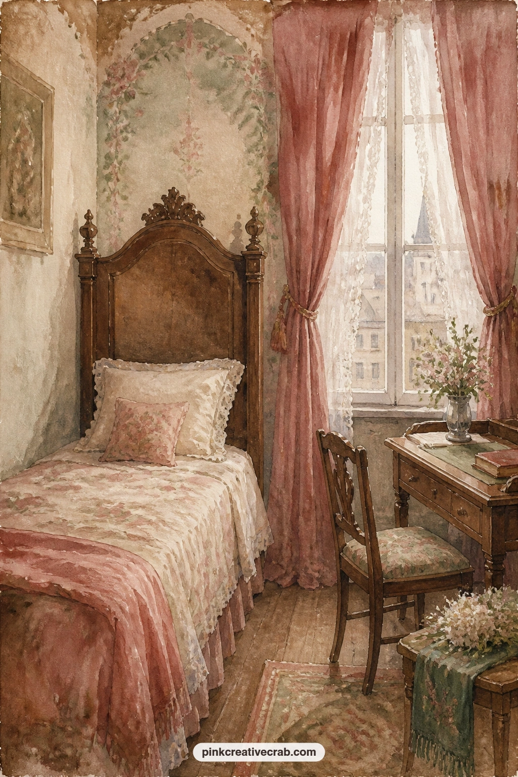 Little Bed in a City House printable page — Fold this page in half along the headboard, so it opens like a small door onto the lined page behind it, a simple