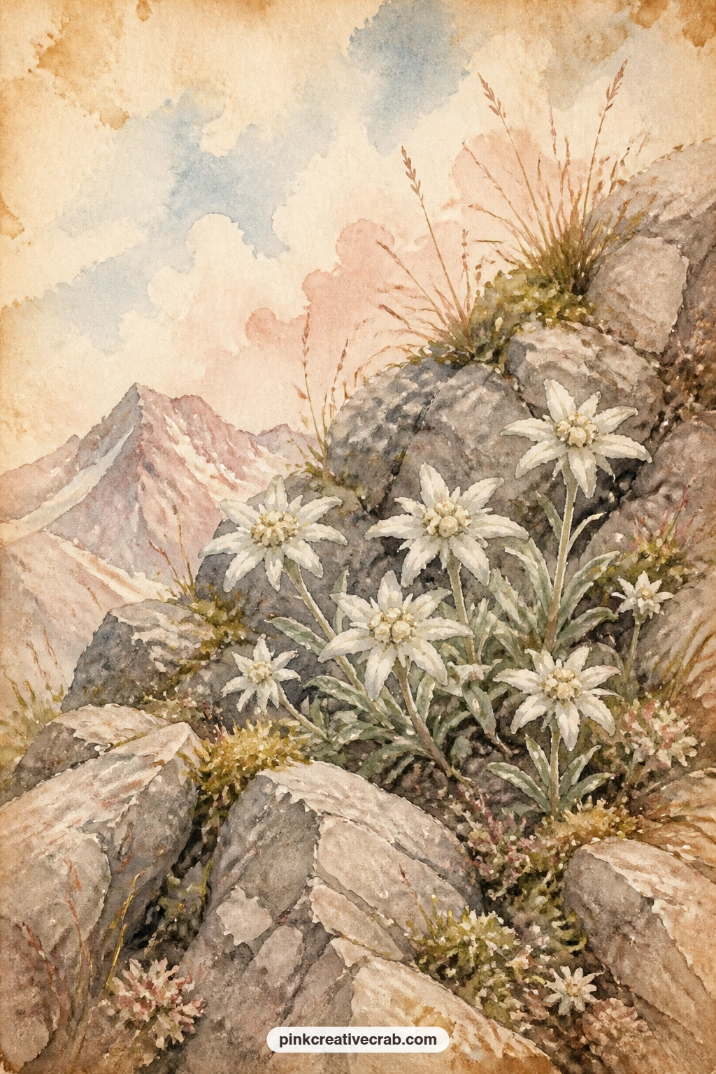 Edelweiss Among the Rocks printable page — Write a short answer to this prompt right on the page: what is the one small thing you noticed outdoors today that