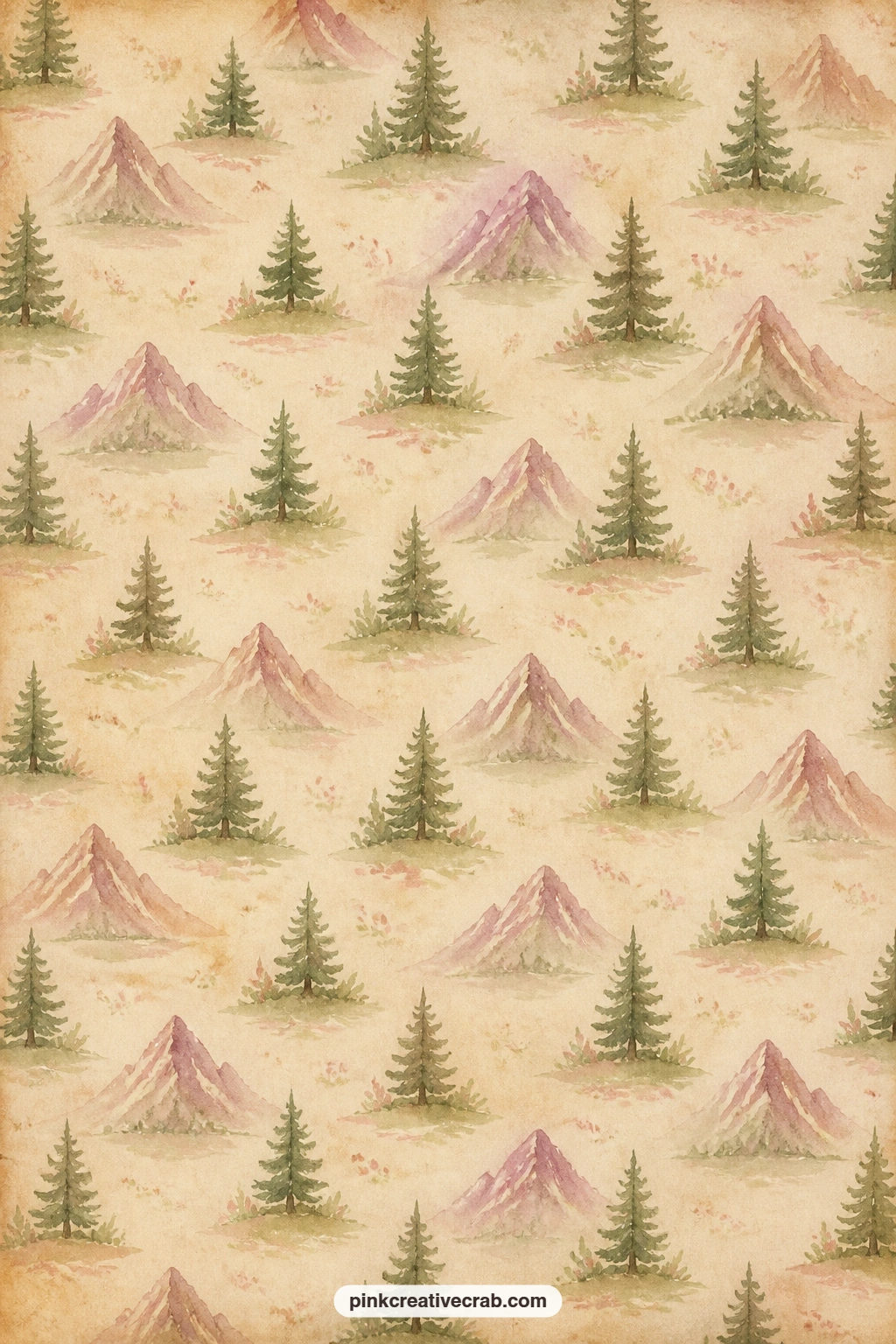 Pine and Mountain Background Paper printable page — Set a photo of a hike or a pressed pine sprig against this paper, or use it as a cover for the whole