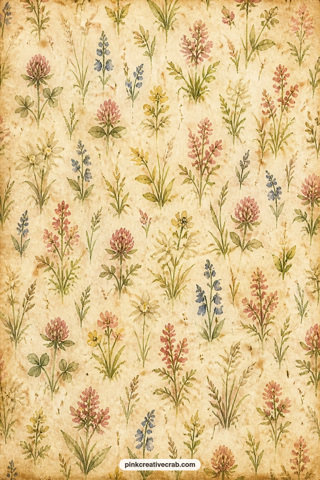 Alpine Flower Meadow Background Paper printable page — Line a pocket with this scattered meadow print, back a photo of flowers pressed from a walk, or use it