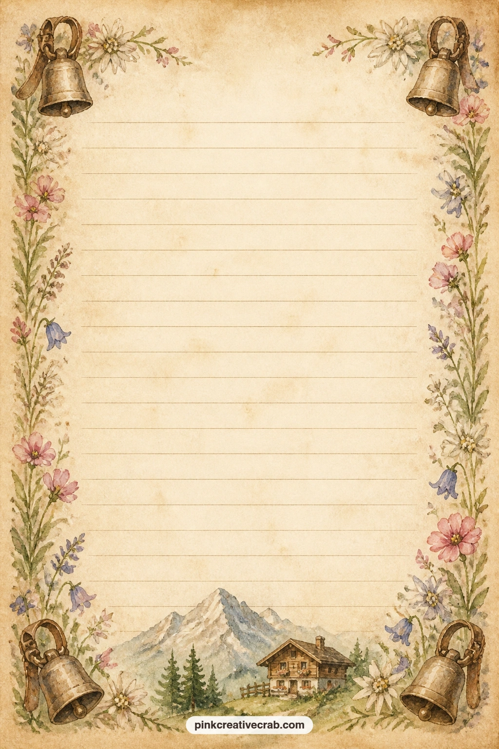 Goat Bell Corner Lined Page printable page — Jot down a simple recipe for toasted cheese and bread, a memory of a farm visit, or a short gratitude list in the