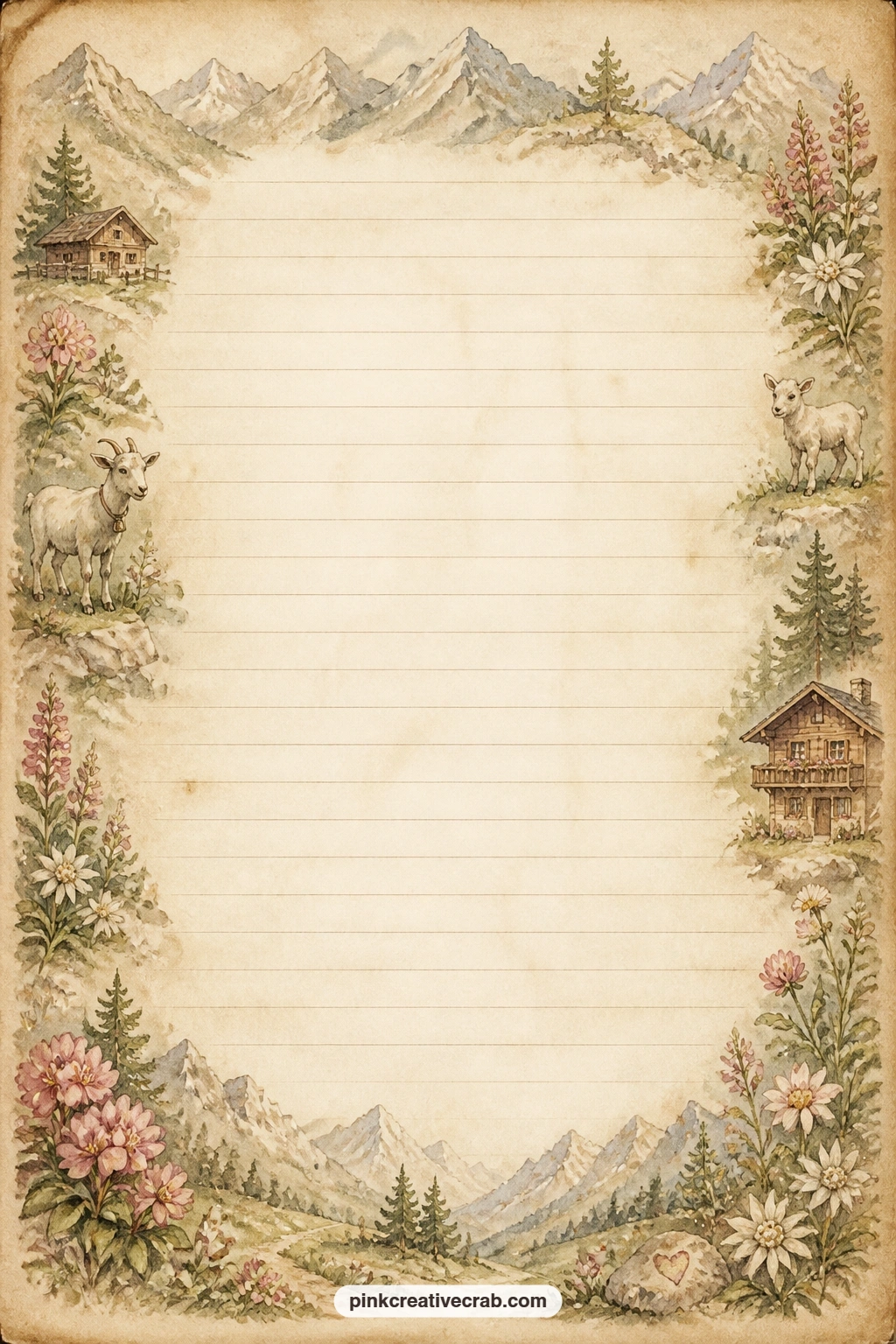Mountain Frame Lined Page printable page — Write a letter to a grandparent, real or imagined, a description of a favorite view, or a few lines about home