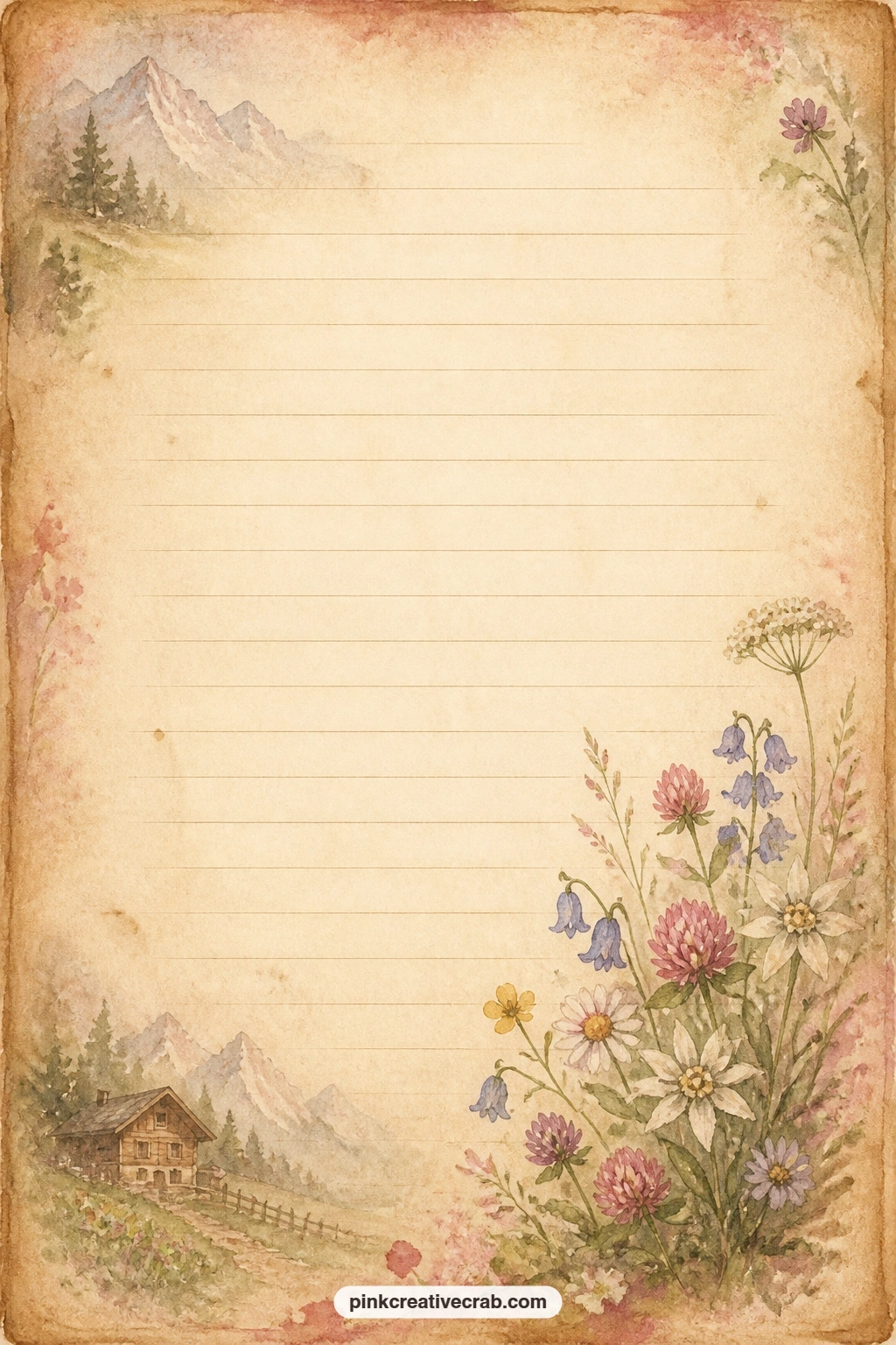 Wildflower Spray Lined Page printable page — Fill these lines with a gift list for a nature lover, a few words about a flower that means something to you, or a