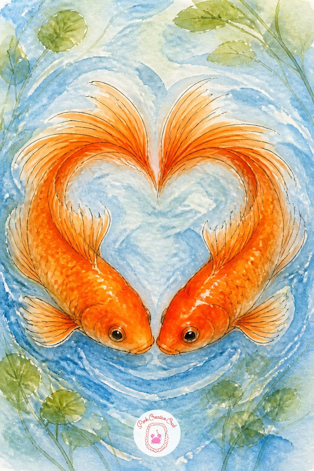 Two Goldfish Swimming in a Heart Shape — Two goldfish swimming nose to tail make a heart shape almost by accident, which makes this one a favorite for a quick