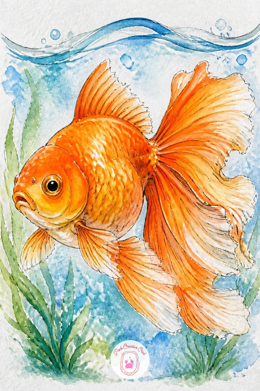 A Fantail Goldfish With a Flowing Tail — Give the fish the full spotlight here, since a fantail's tail is the real subject of the piece. Goldfish drawing