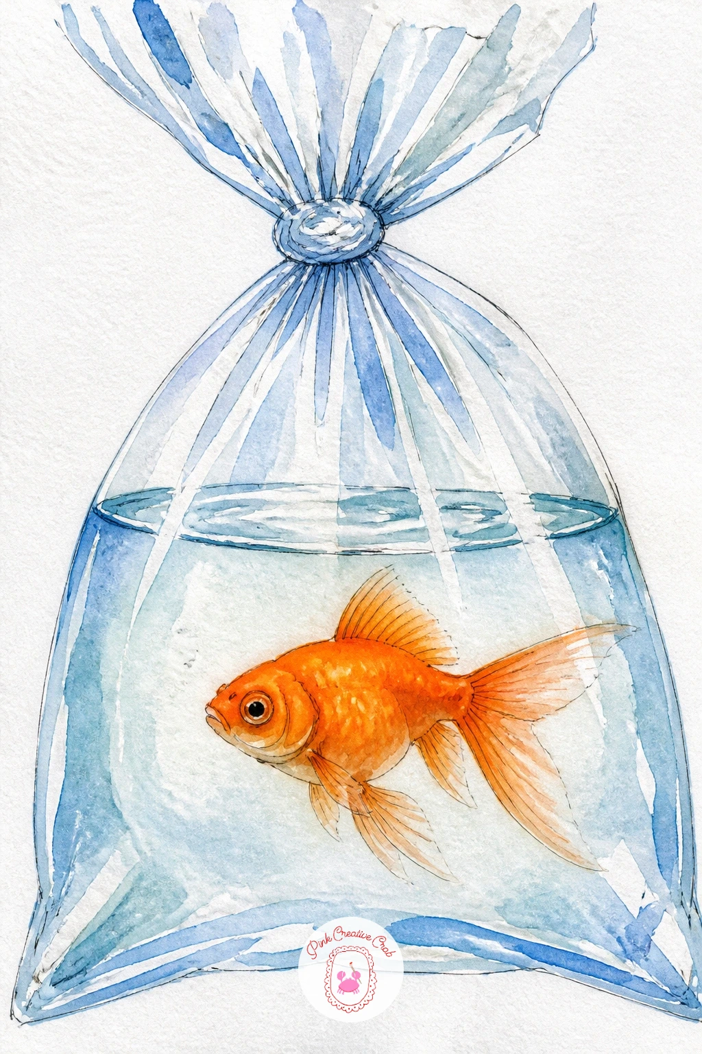 A Goldfish in a Plastic Bag From a Fair — Carry on with the fairground feeling through a goldfish won at a fair, sealed in its clear plastic bag of water.