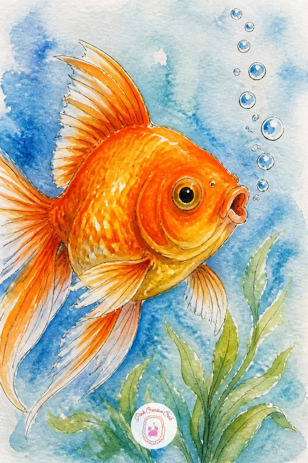 A Goldfish Blowing Bubbles — Keep the fish the only character on the page this time, caught mid-bubble with its mouth puckered into a small round O. Goldfish