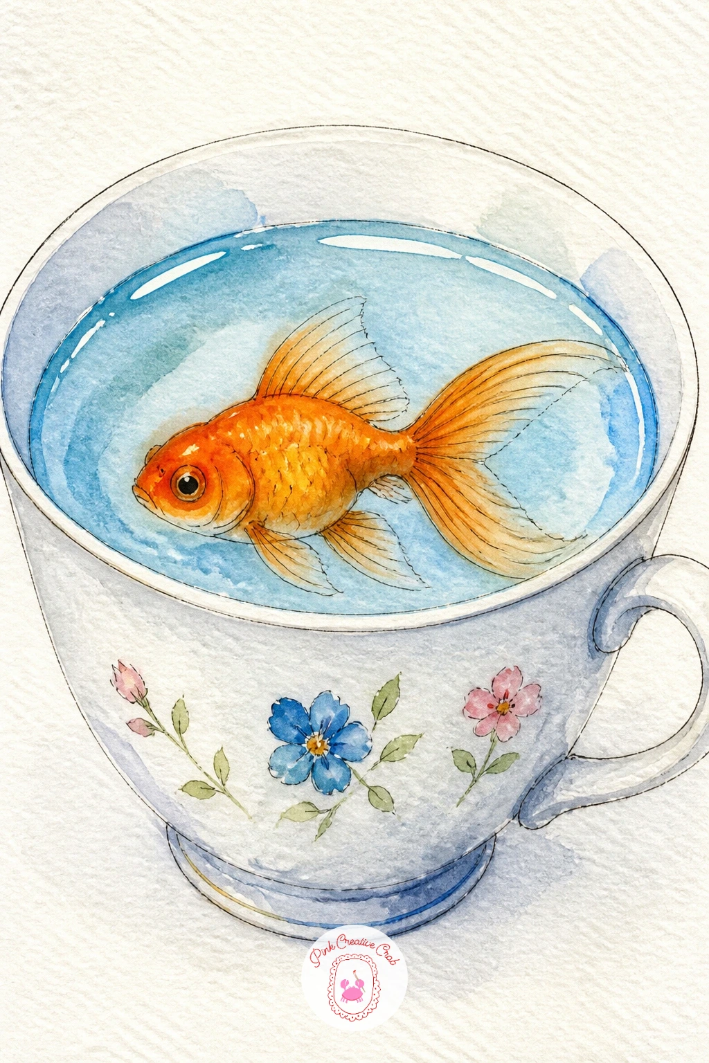 A Goldfish in a Teacup of Water — Shrink the whole world down to a teacup for this charming little scene. Goldfish drawing