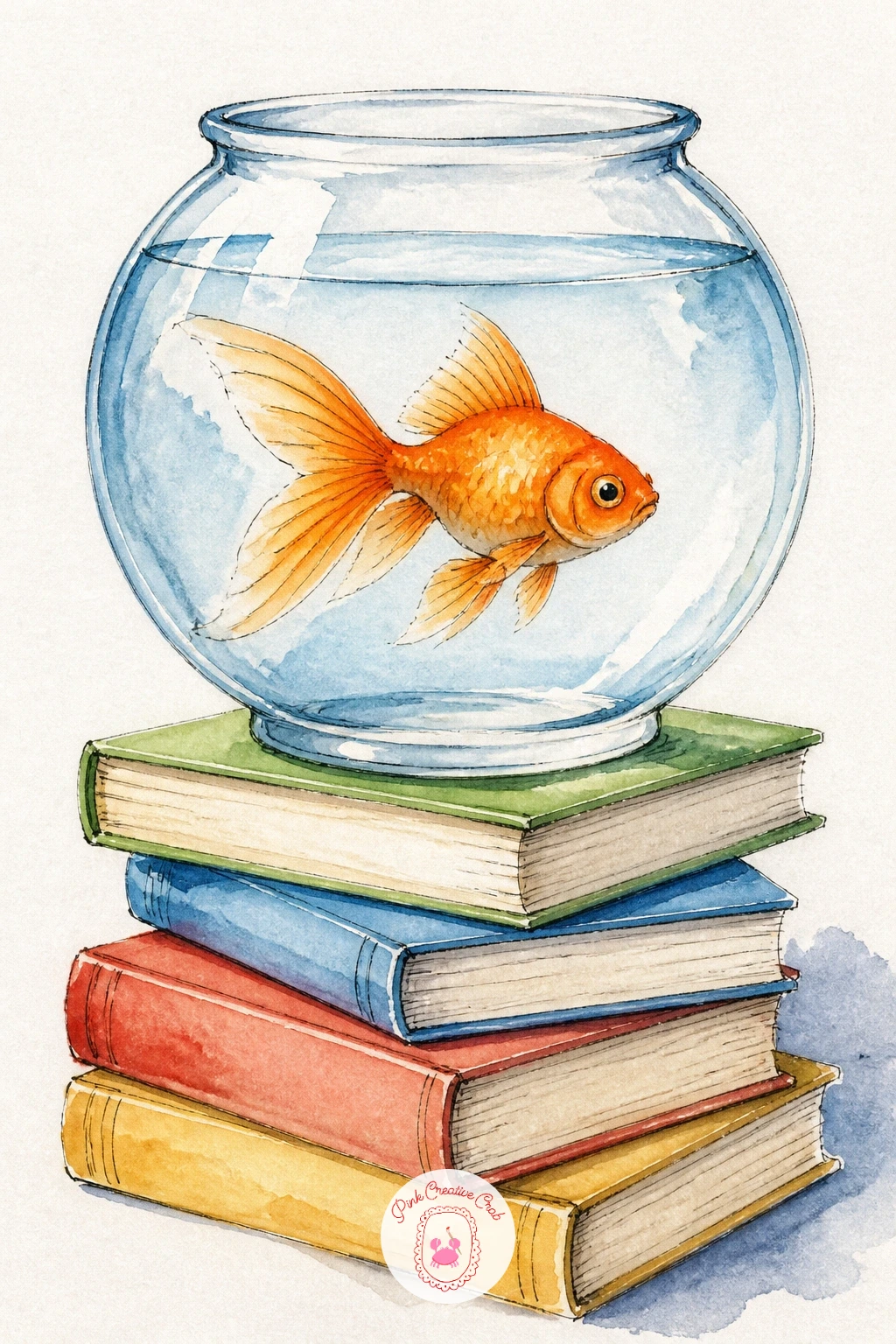 A Goldfish Bowl on a Stack of Books — Turn the bowl into a bit of cozy still life by perching it on a small stack of books. Goldfish drawing