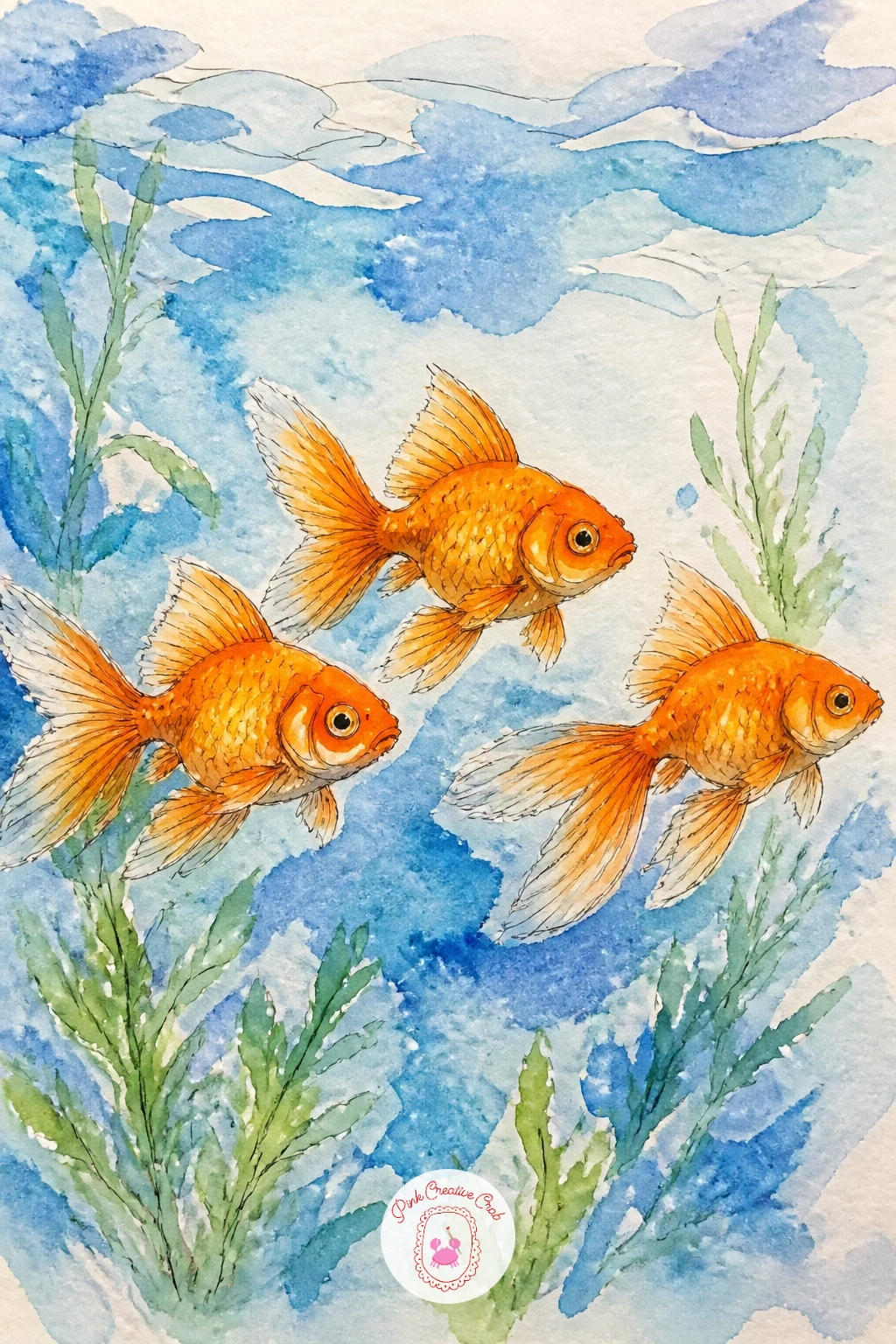 Three Goldfish in a Row — Simplify things with three goldfish swimming in a loose, slightly staggered row, each one facing the same direction. Goldfish drawing