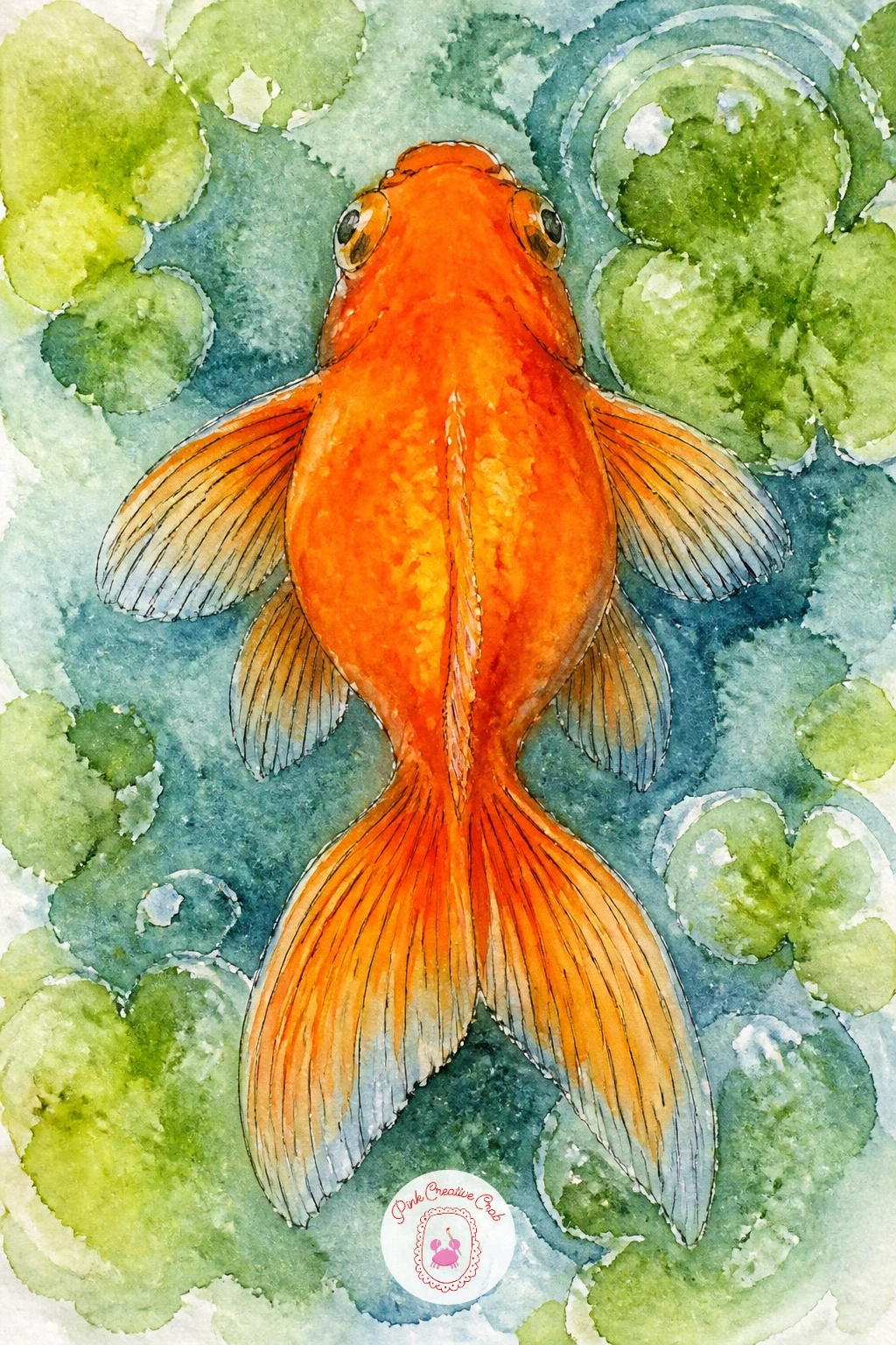 A Goldfish Seen From Above in a Pond — Shift your angle entirely for this one, looking straight down at a goldfish from above the water's surface. Goldfish