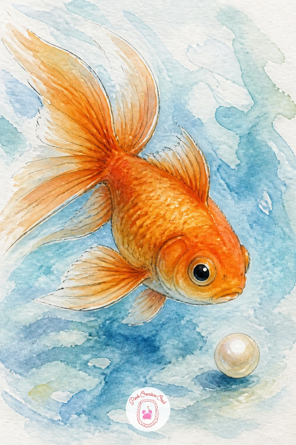 A Goldfish With a Pearl — Give the fish a tiny treasure to carry for this playful idea, a single pearl held gently near its mouth or resting just beside it.