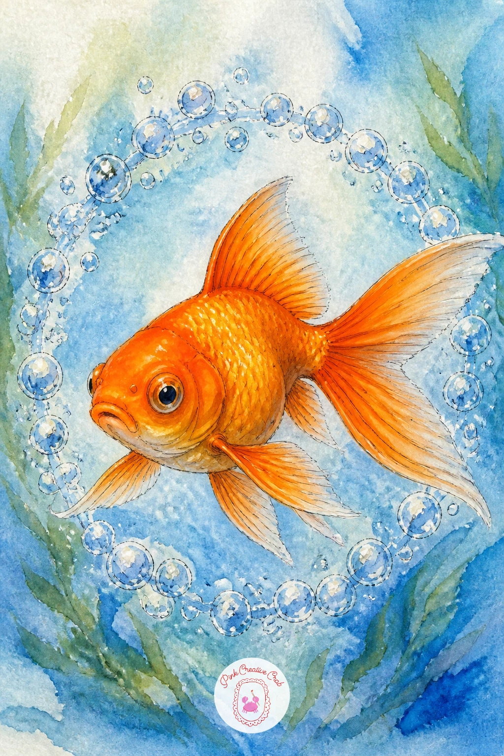 A Goldfish Swimming Through a Ring of Bubbles — Close out the set with a goldfish swimming straight through the center of a ring of bubbles, which makes a nice